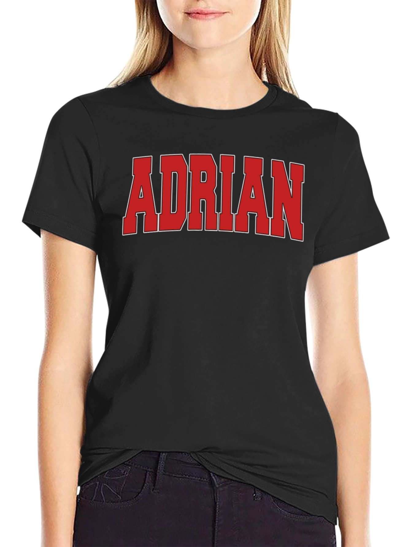 Adrian Black T-Shirt with Bold Red Font