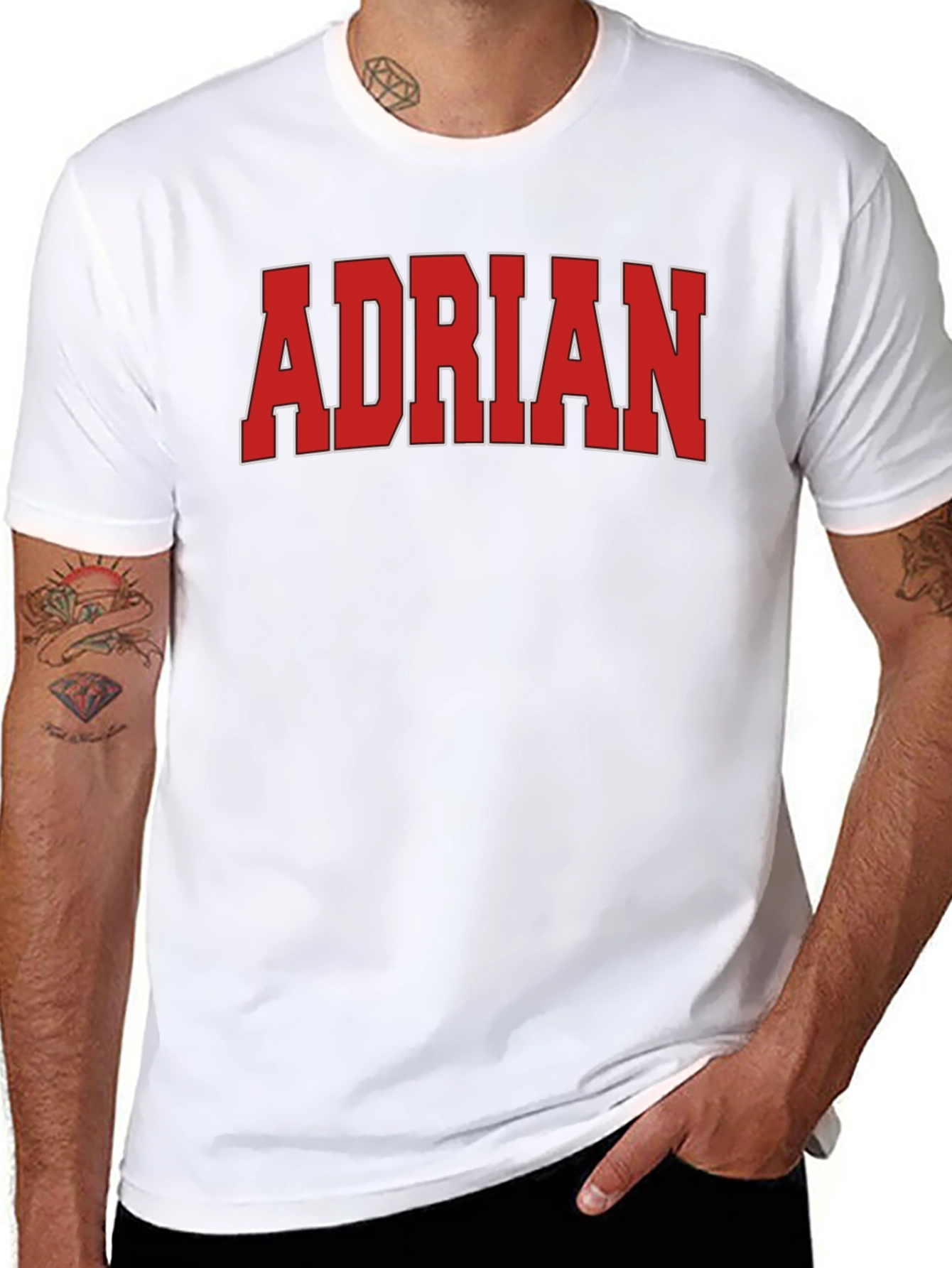 Adrian Black T-Shirt with Bold Red Font