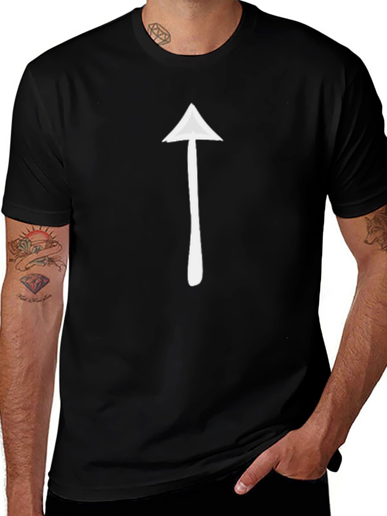 Arrow Graphic Tee - Black Cotton Casual T-Shirt