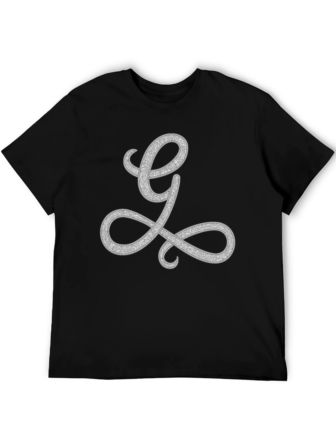 Elegant Letter L Graphic Tee - Black Cotton Blend