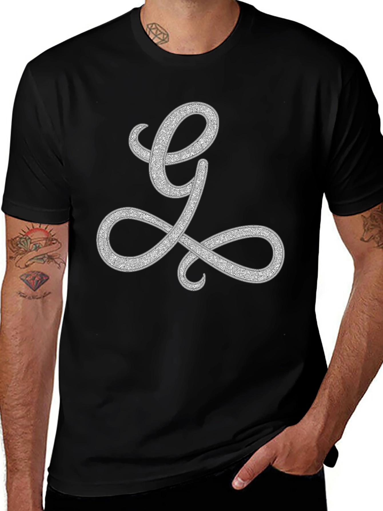 Elegant Letter L Graphic Tee - Black Cotton Blend