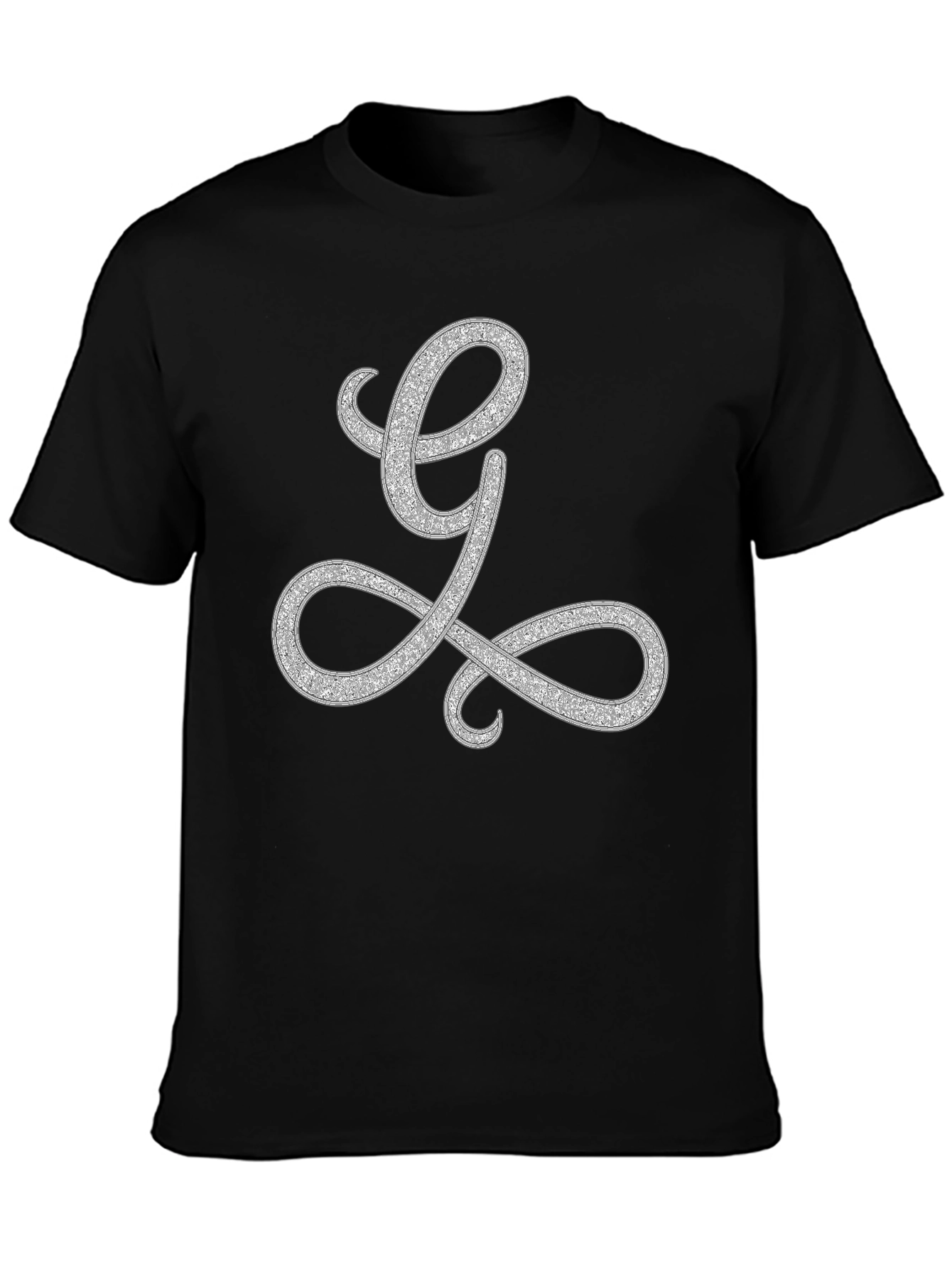 Elegant Letter L Graphic Tee - Black Cotton Blend