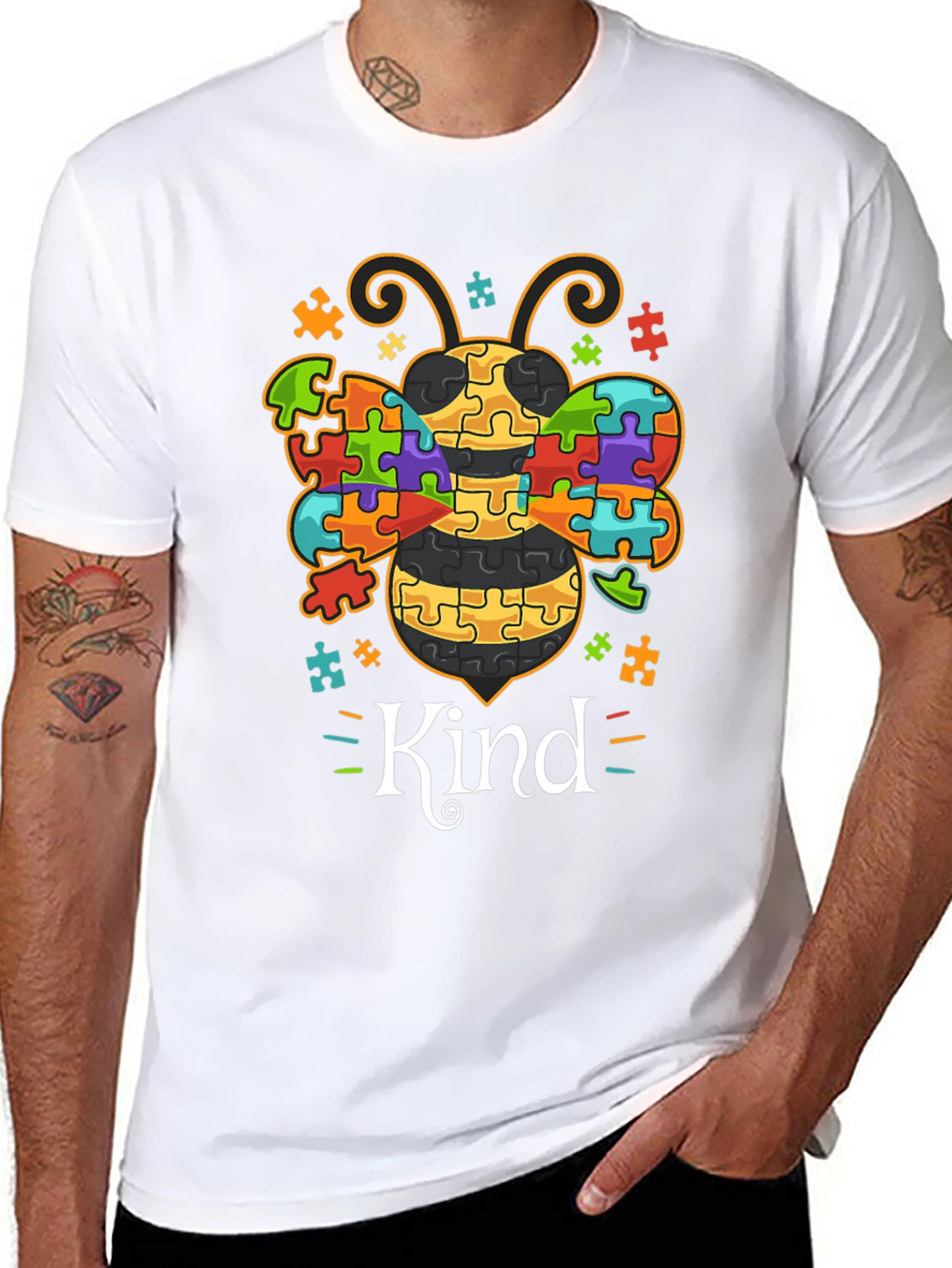 Kind Bee Autism Awareness Puzzle Piece T-Shirt