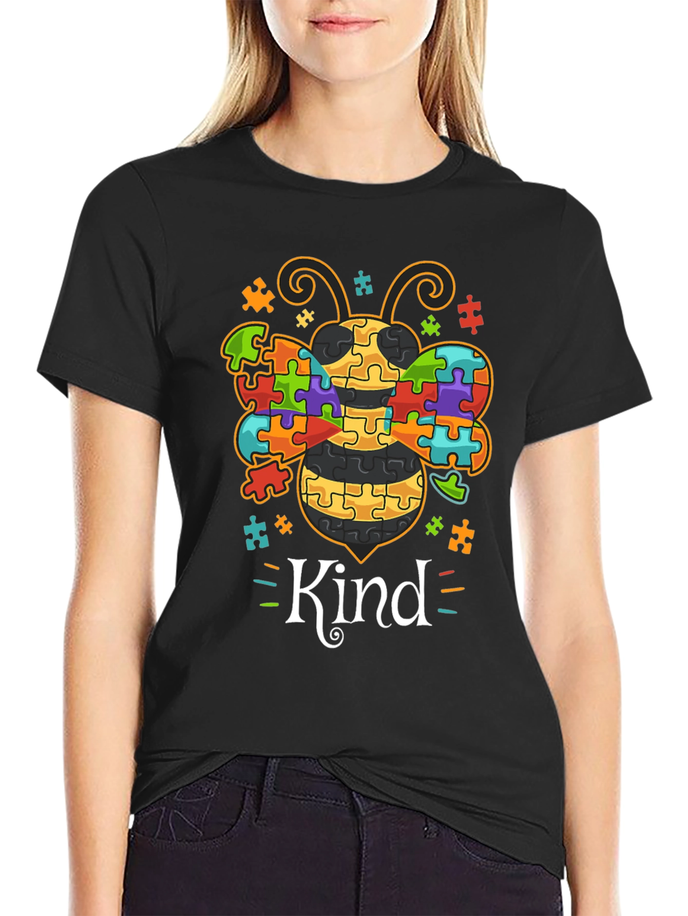 Kind Bee Autism Awareness Puzzle Piece T-Shirt