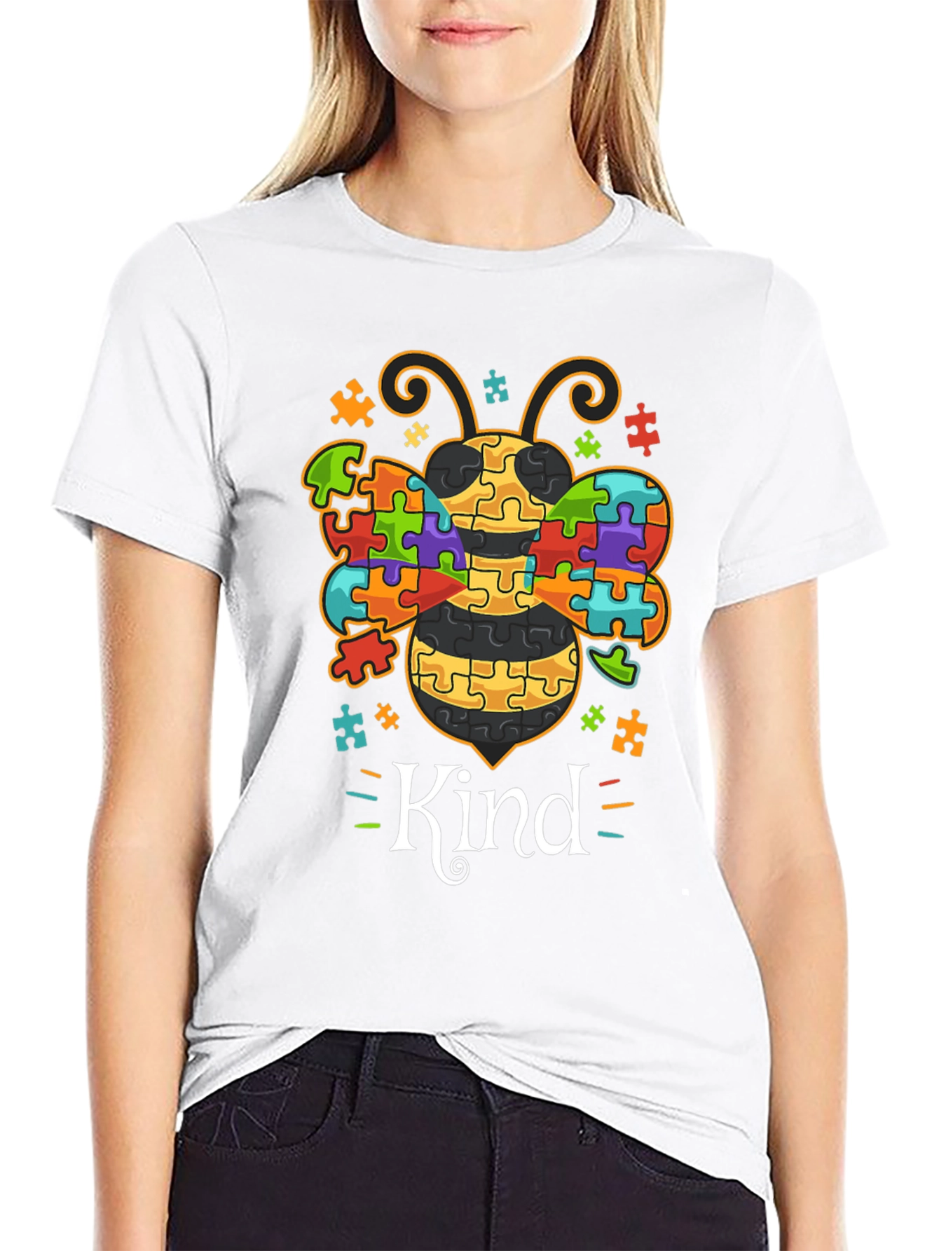 Kind Bee Autism Awareness Puzzle Piece T-Shirt