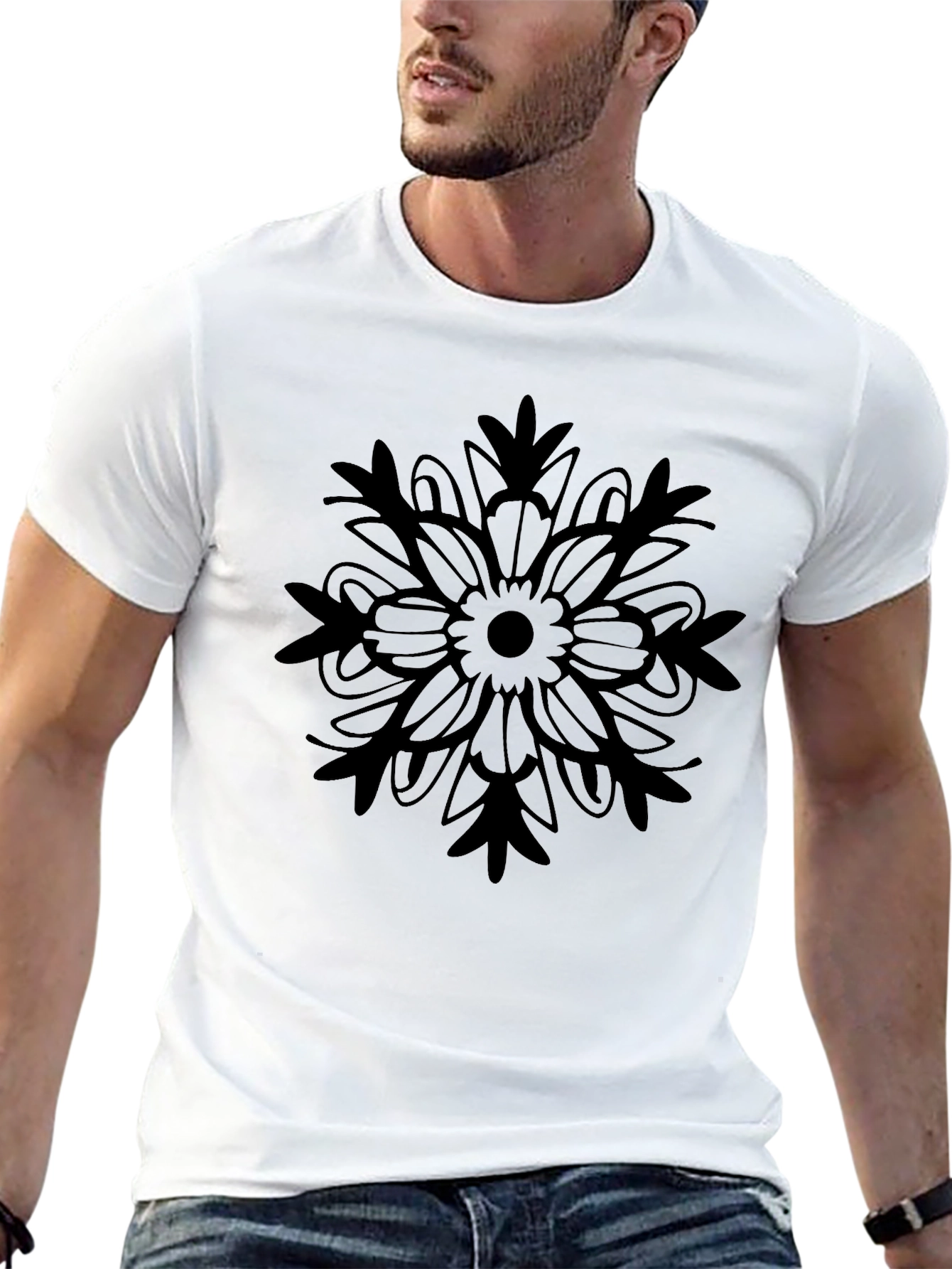 Black Tee with Floral Mandala Design