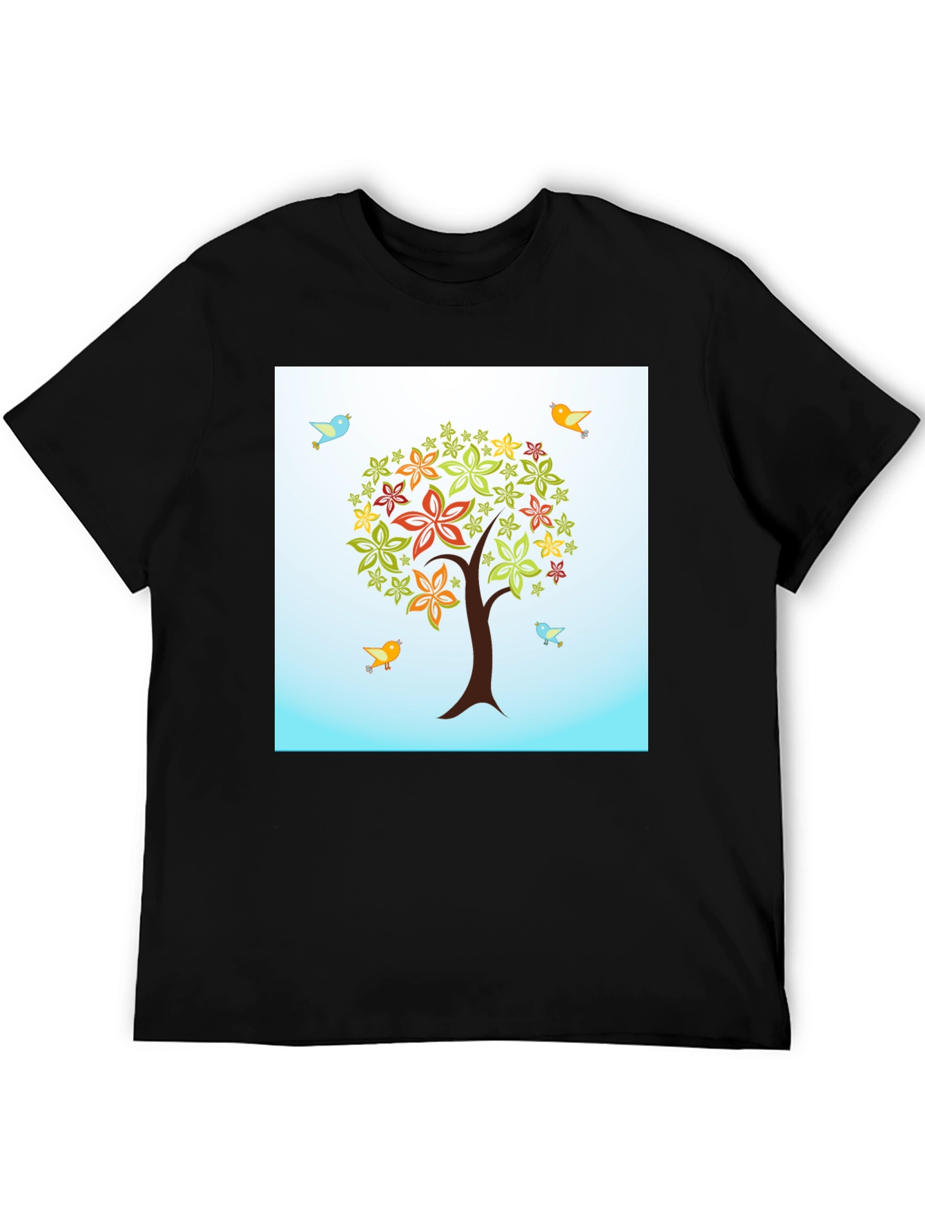 Nature Tree Bird Graphic Tee - Mens Black T-Shirt