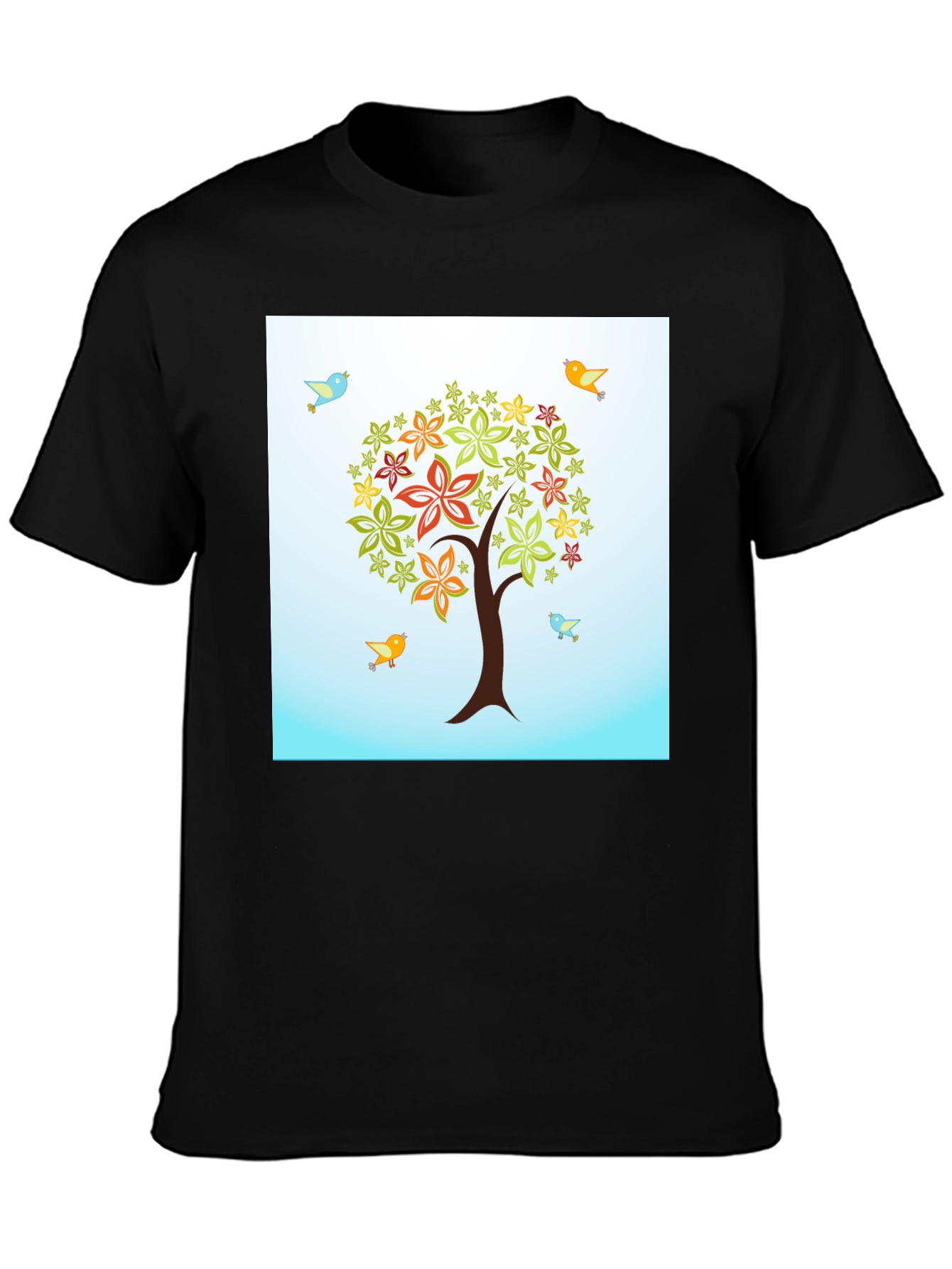 Nature Tree Bird Graphic Tee - Mens Black T-Shirt