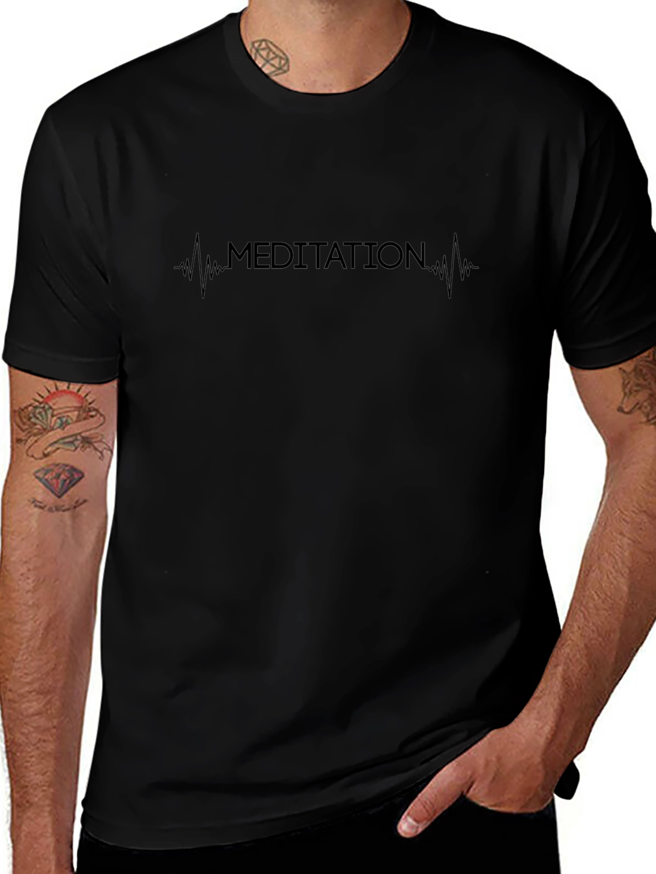 Meditation Heartbeat Black T-Shirt