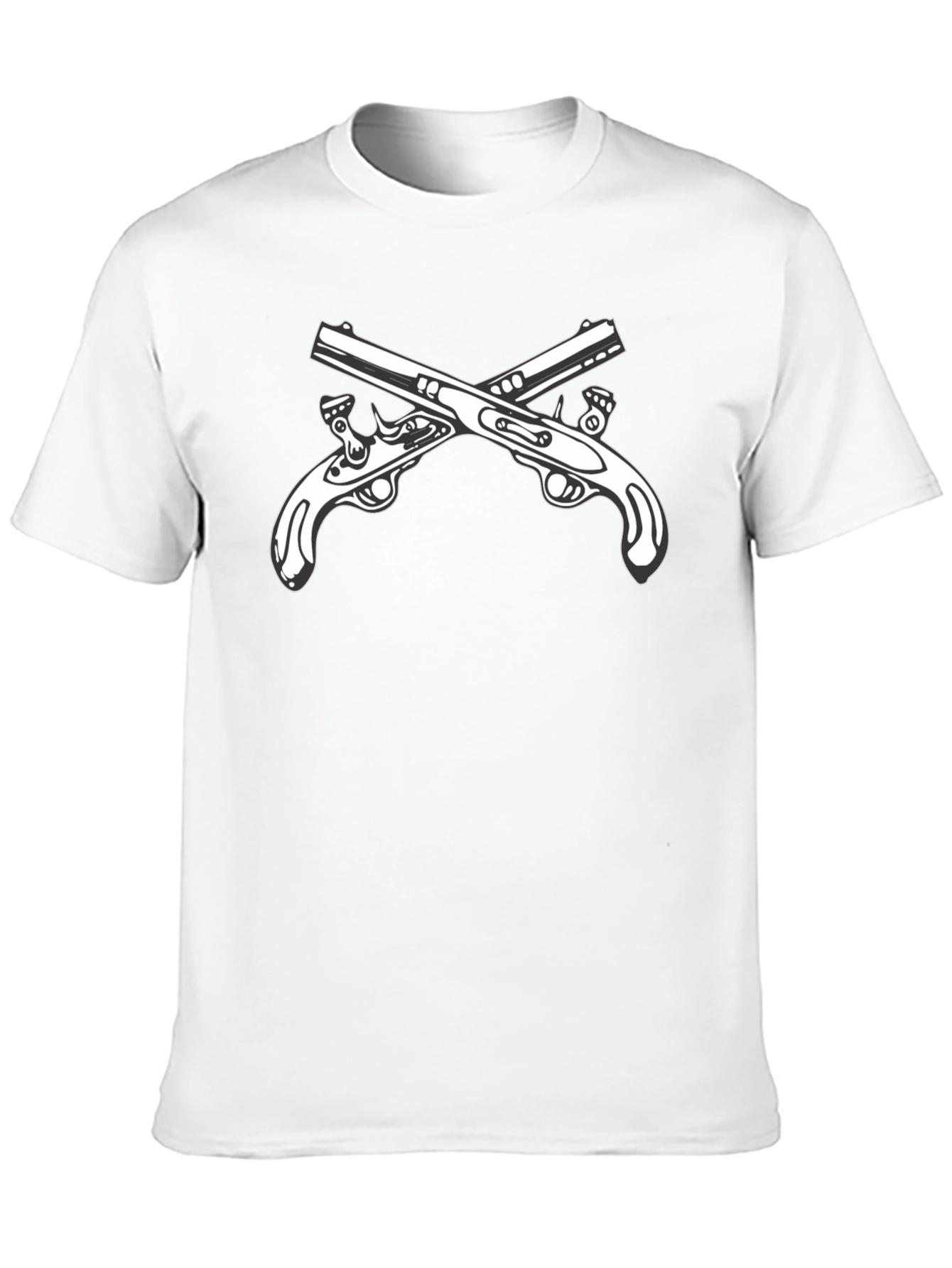 Black T-Shirt with Crossed Pistols Graphic