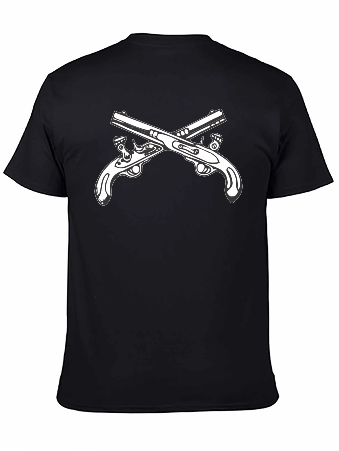 Black T-Shirt with Crossed Pistols Graphic
