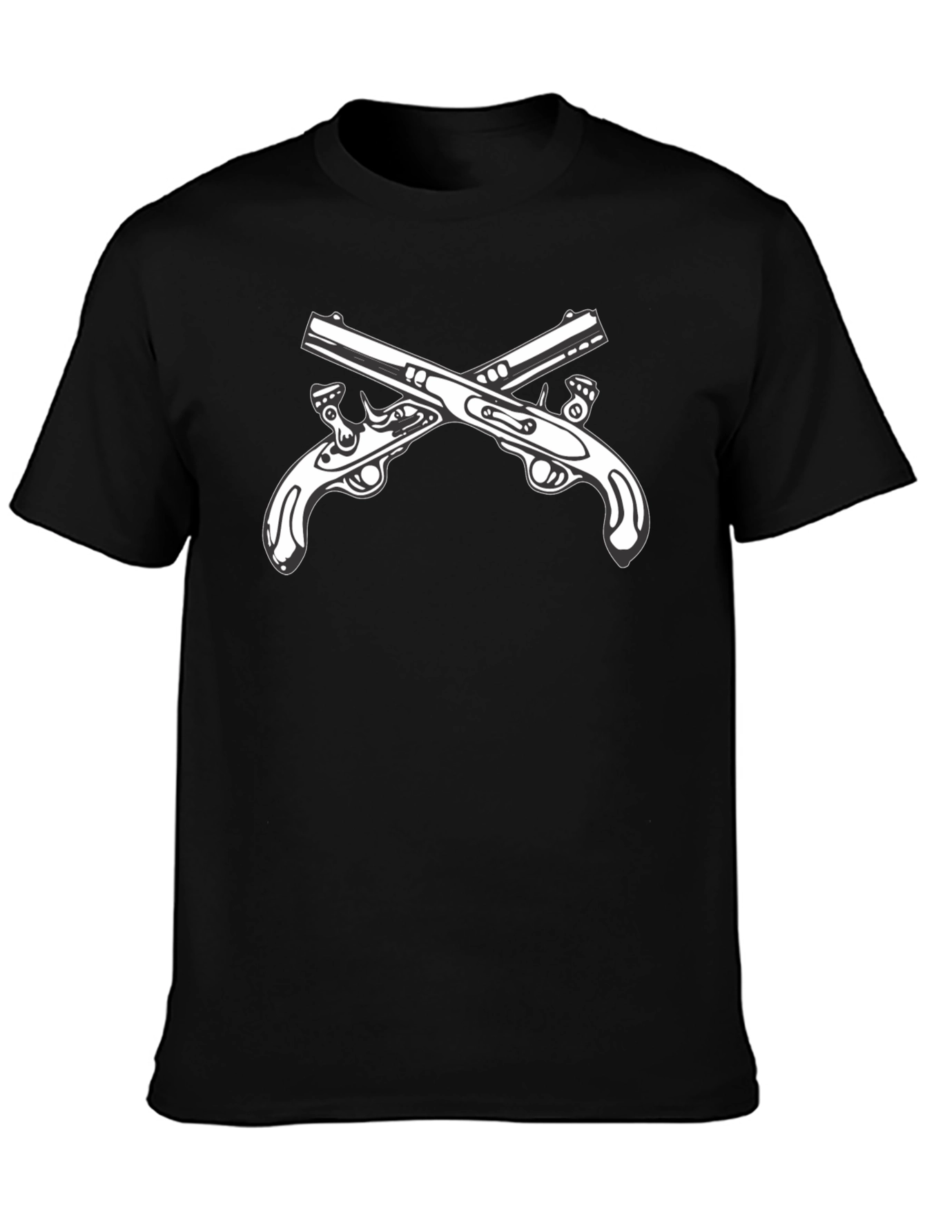 Black T-Shirt with Crossed Pistols Graphic