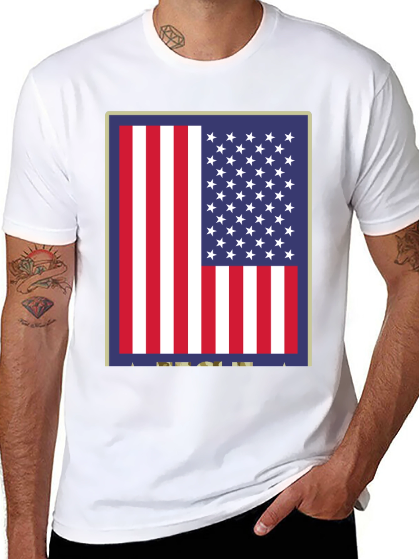 American Flag Graphic Print Black T-Shirt