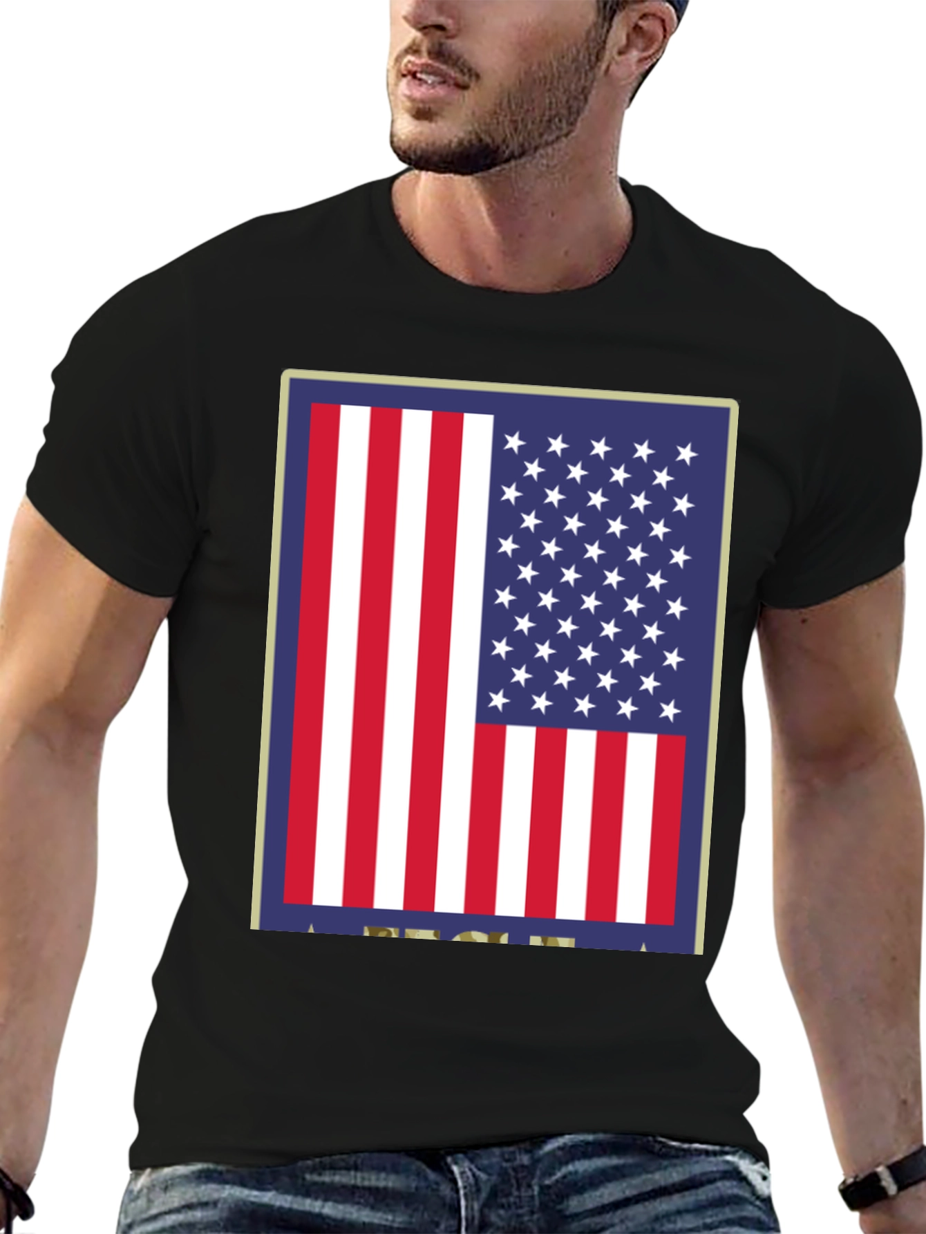 American Flag Graphic Print Black T-Shirt