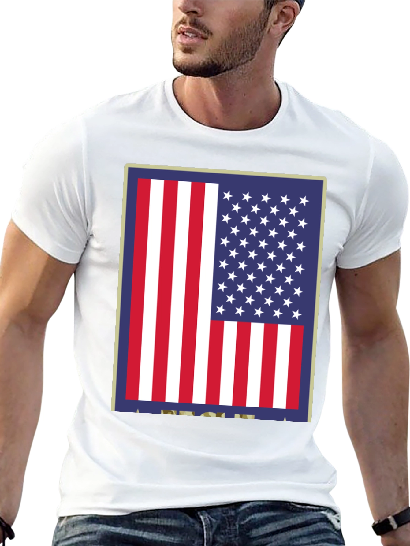 American Flag Graphic Print Black T-Shirt