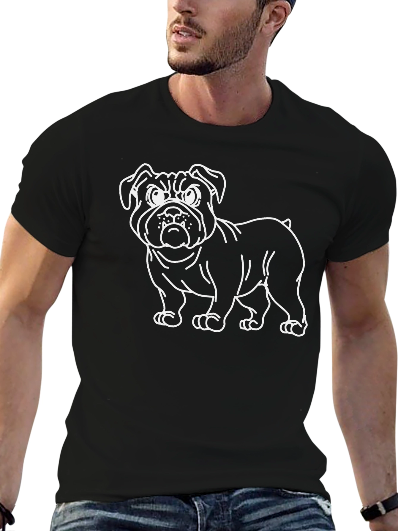 Bulldog Outline Graphic Tee - Black Cotton Blend Shirt