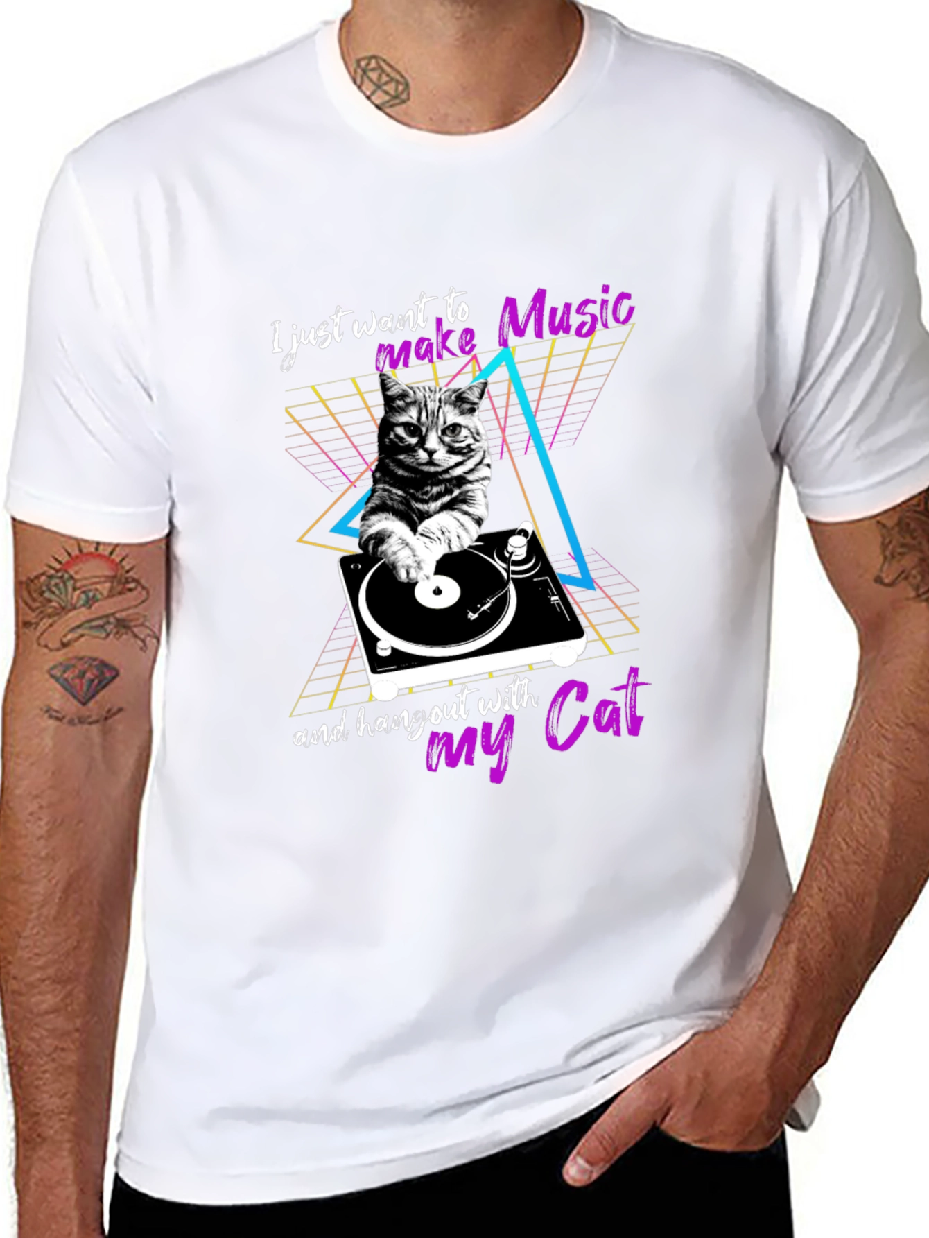 Retro Cat DJ T-Shirt - Music Lover Tee