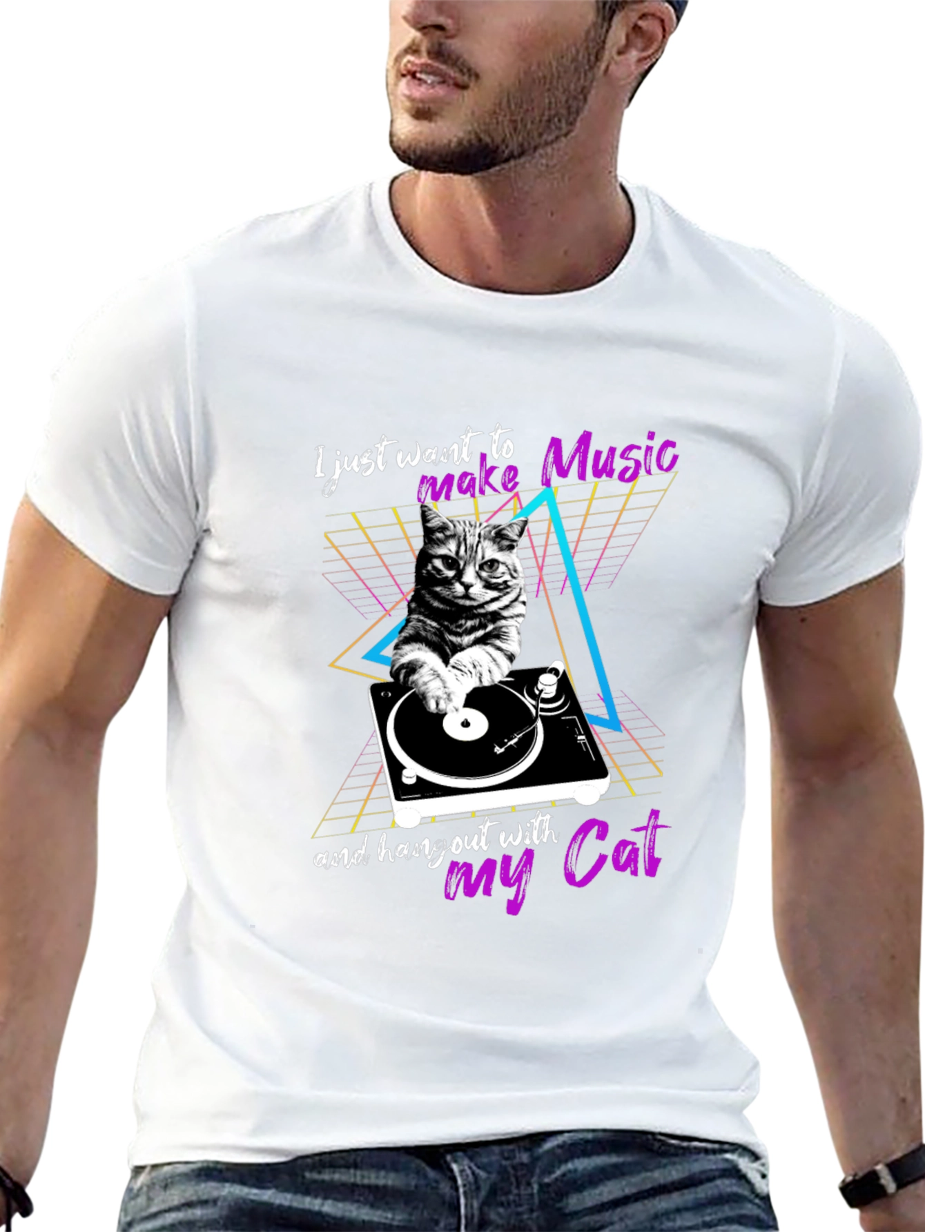 Retro Cat DJ T-Shirt - Music Lover Tee