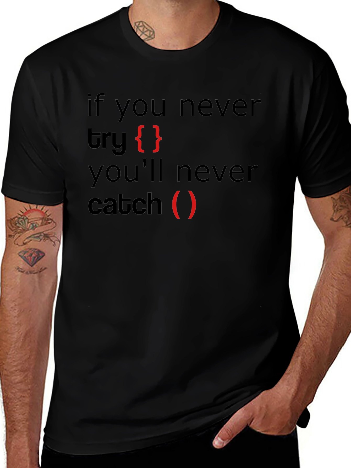 Coders Black T-Shirt: Try Catch Programming Humor
