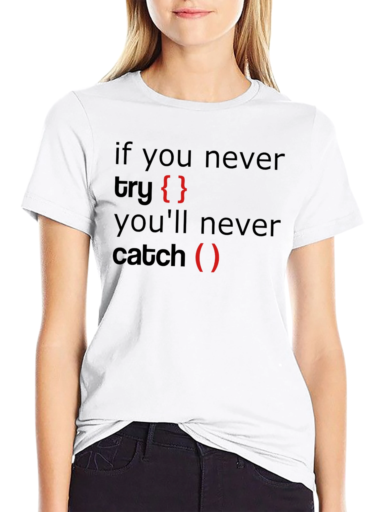 Coders Black T-Shirt: Try Catch Programming Humor