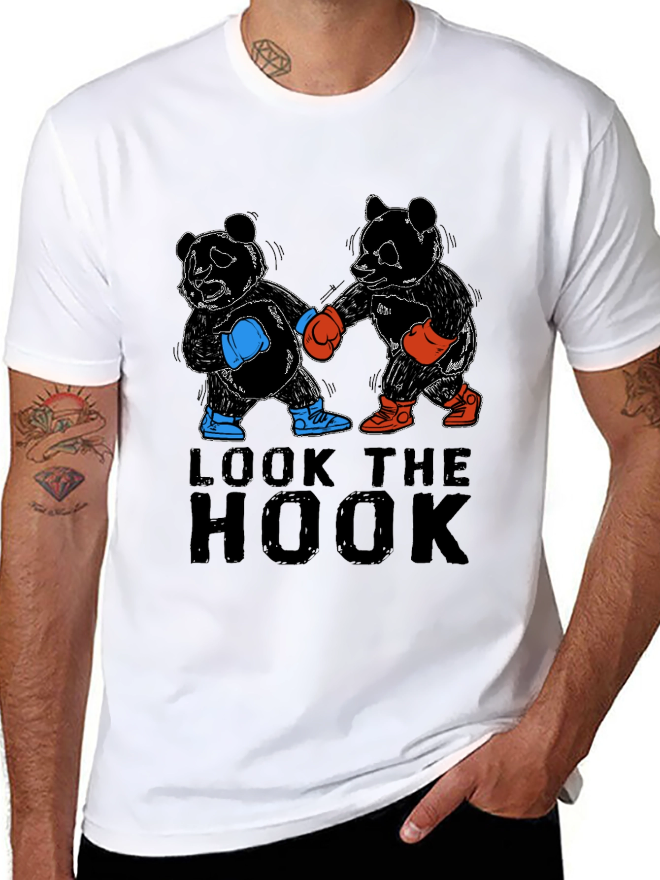 Panda Boxer Graphic T-Shirt Black Casual Cotton Tee