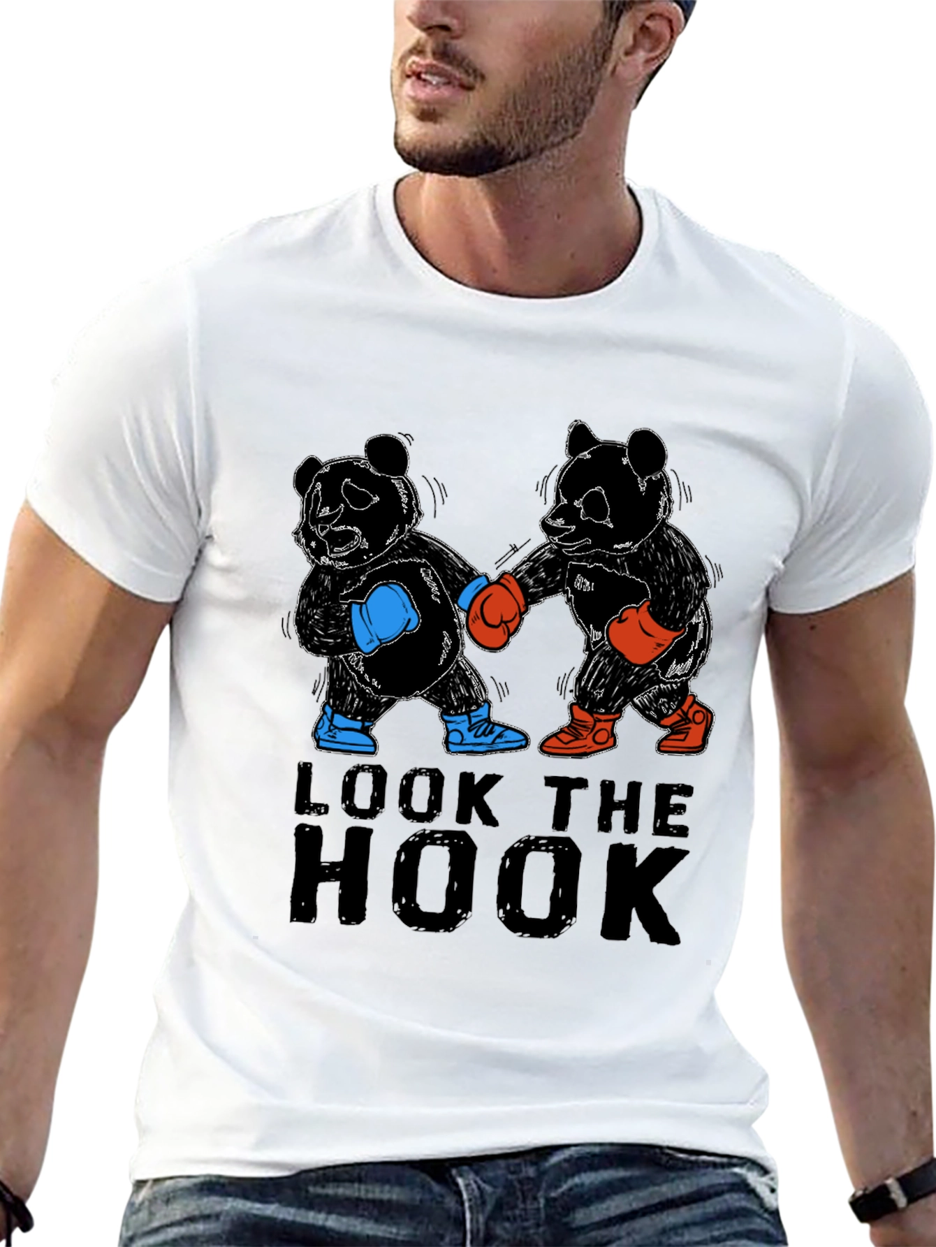 Panda Boxer Graphic T-Shirt Black Casual Cotton Tee