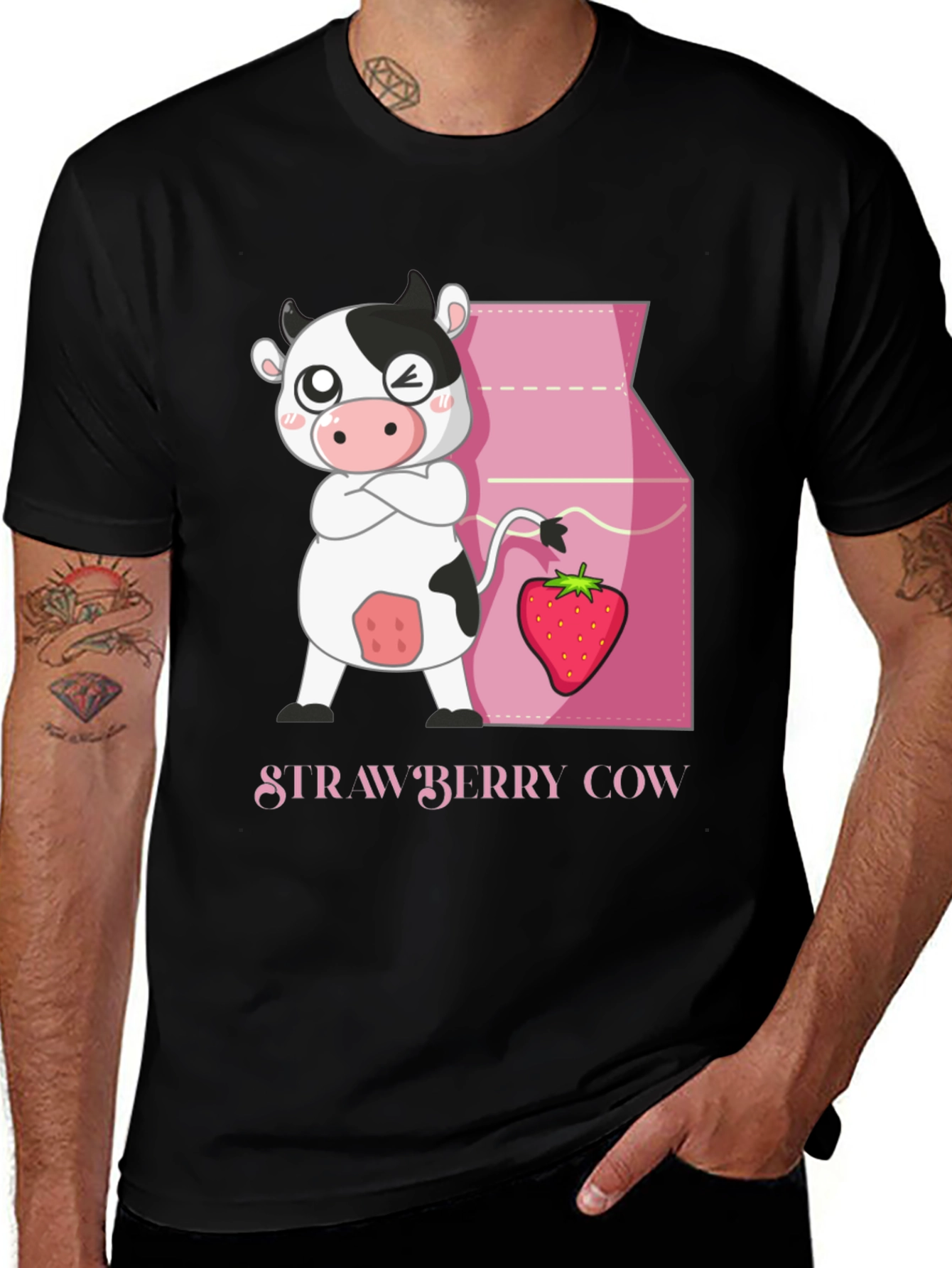 Strawberry Cow Graphic Tee - Cute Cartoon T-Shirt