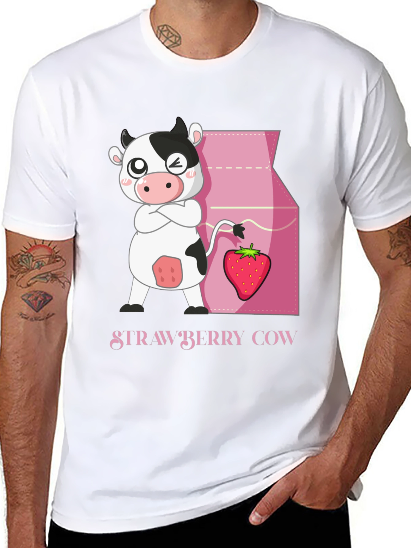 Strawberry Cow Graphic Tee - Cute Cartoon T-Shirt