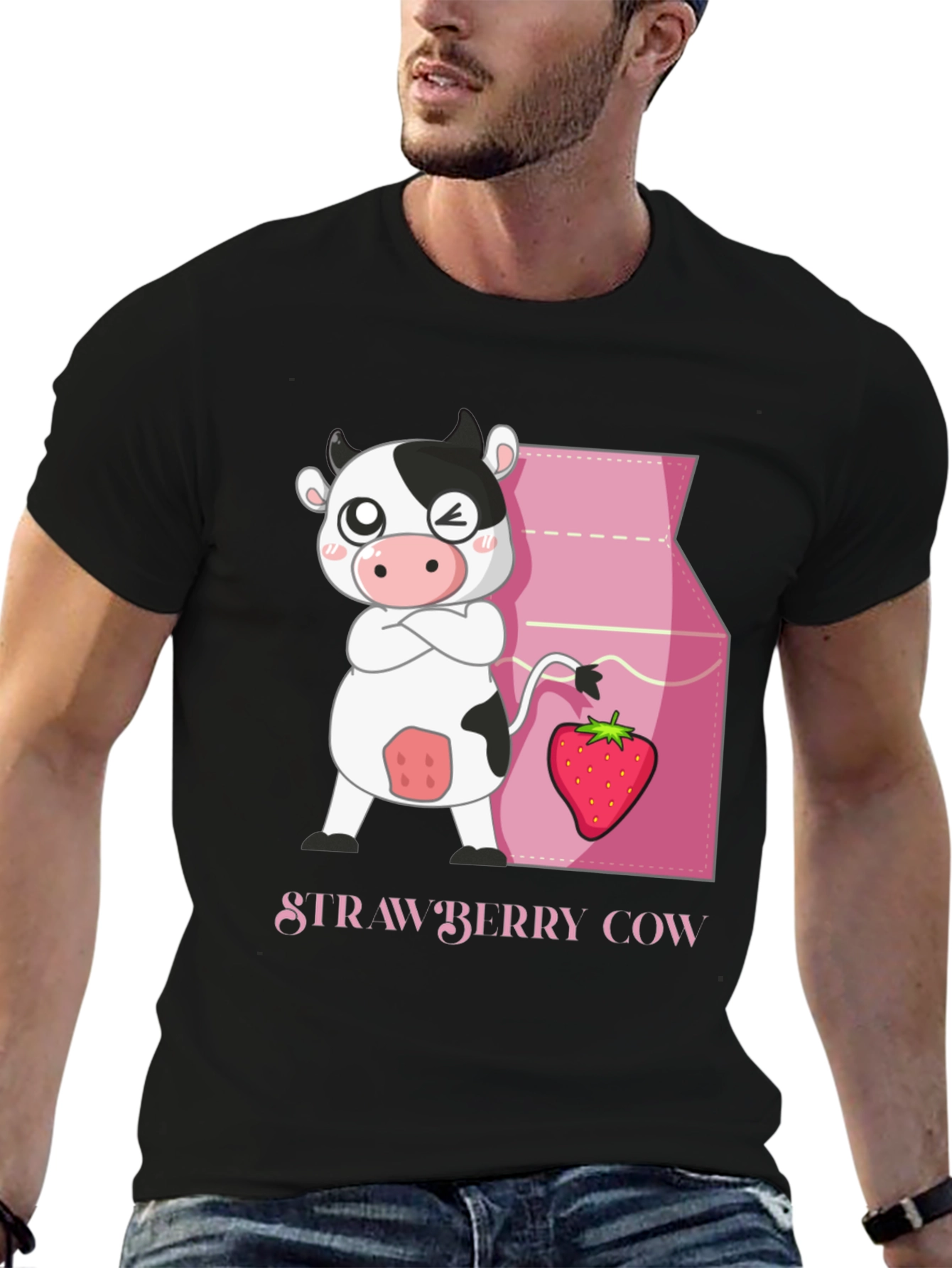 Strawberry Cow Graphic Tee - Cute Cartoon T-Shirt