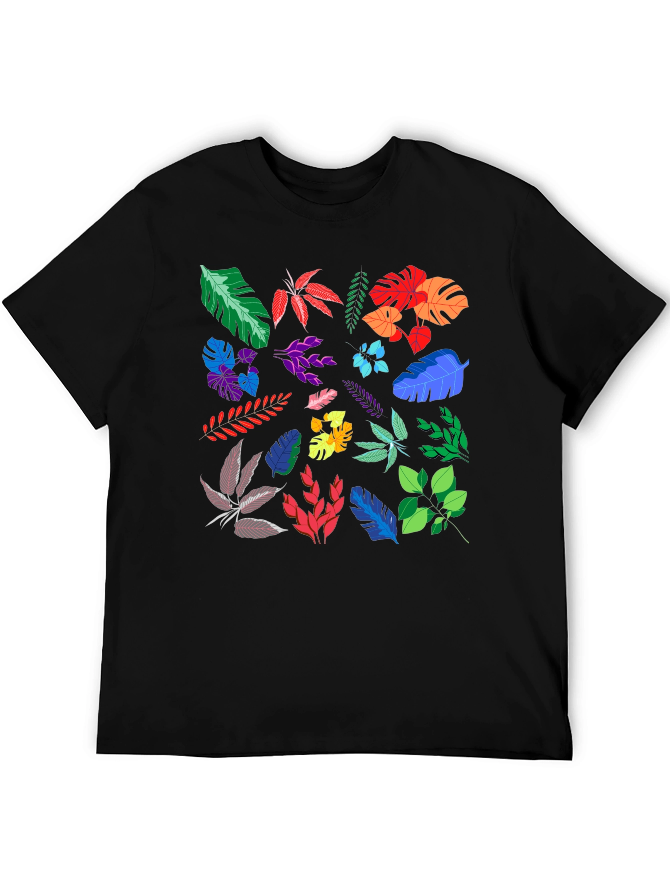 Tropical Leaves Print Black T-Shirt