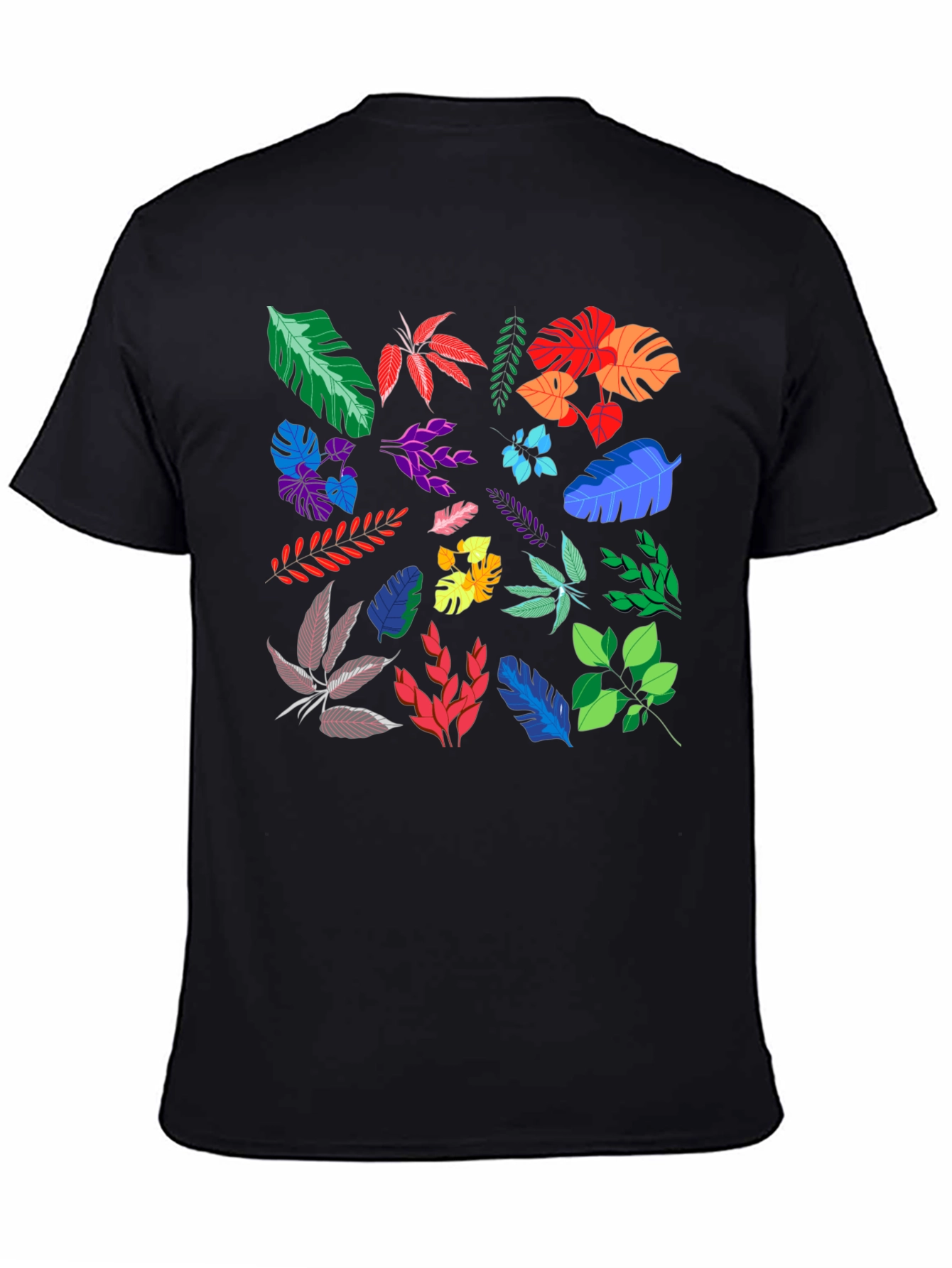 Tropical Leaves Print Black T-Shirt