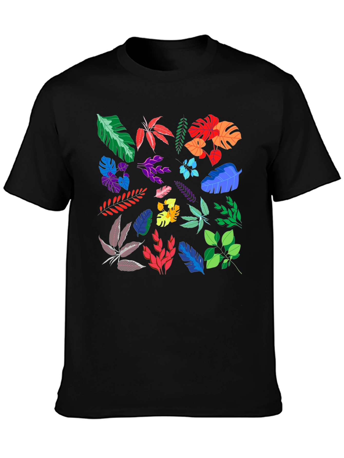 Tropical Leaves Print Black T-Shirt