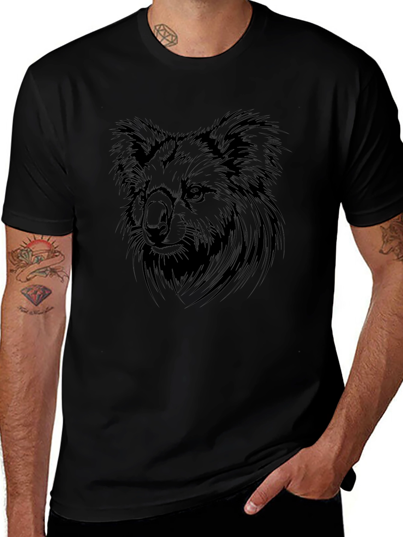 Koala Graphic Print Black T-Shirt