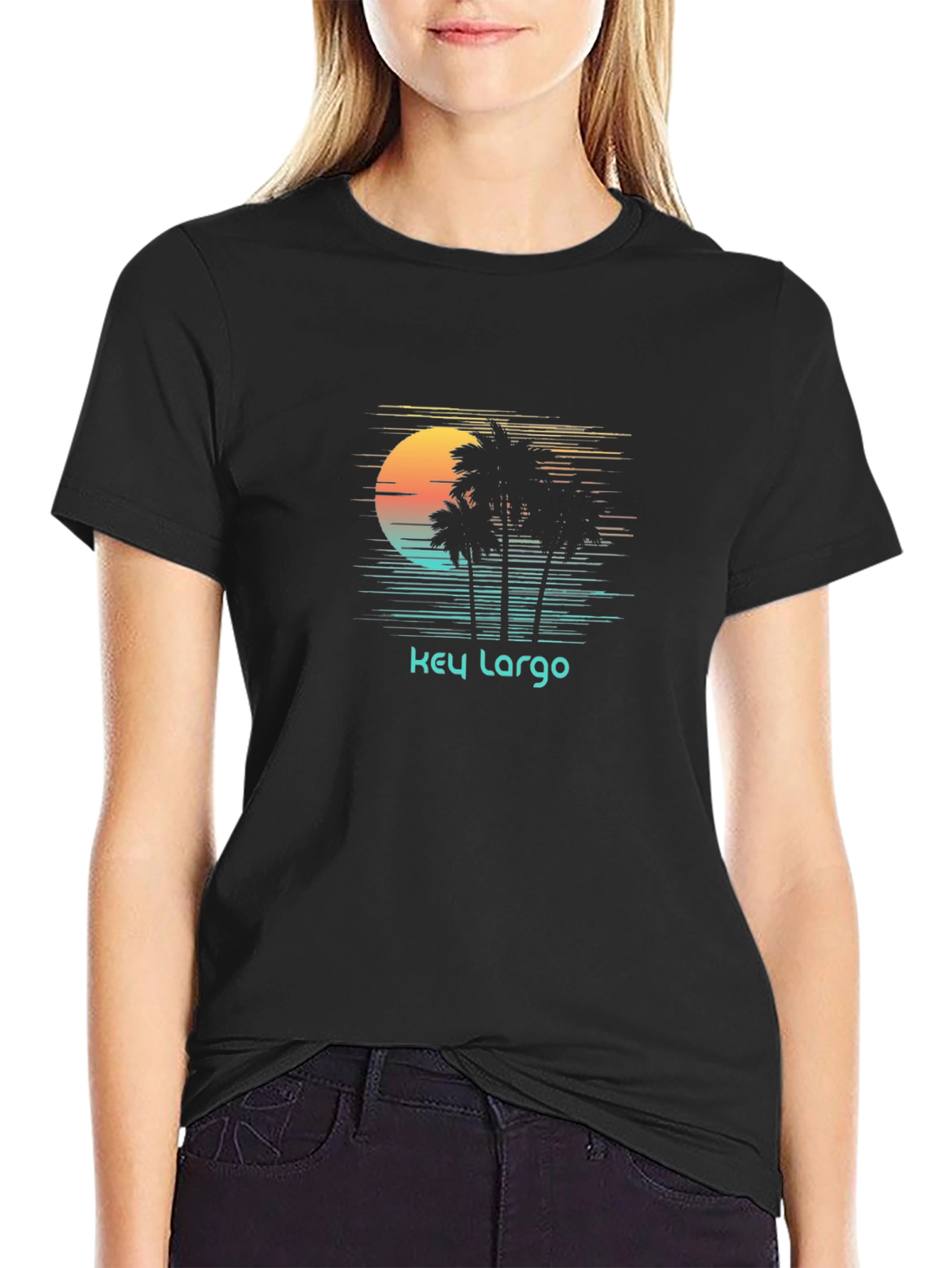 Key Largo Palm Tree Sunset Graphic T-Shirt