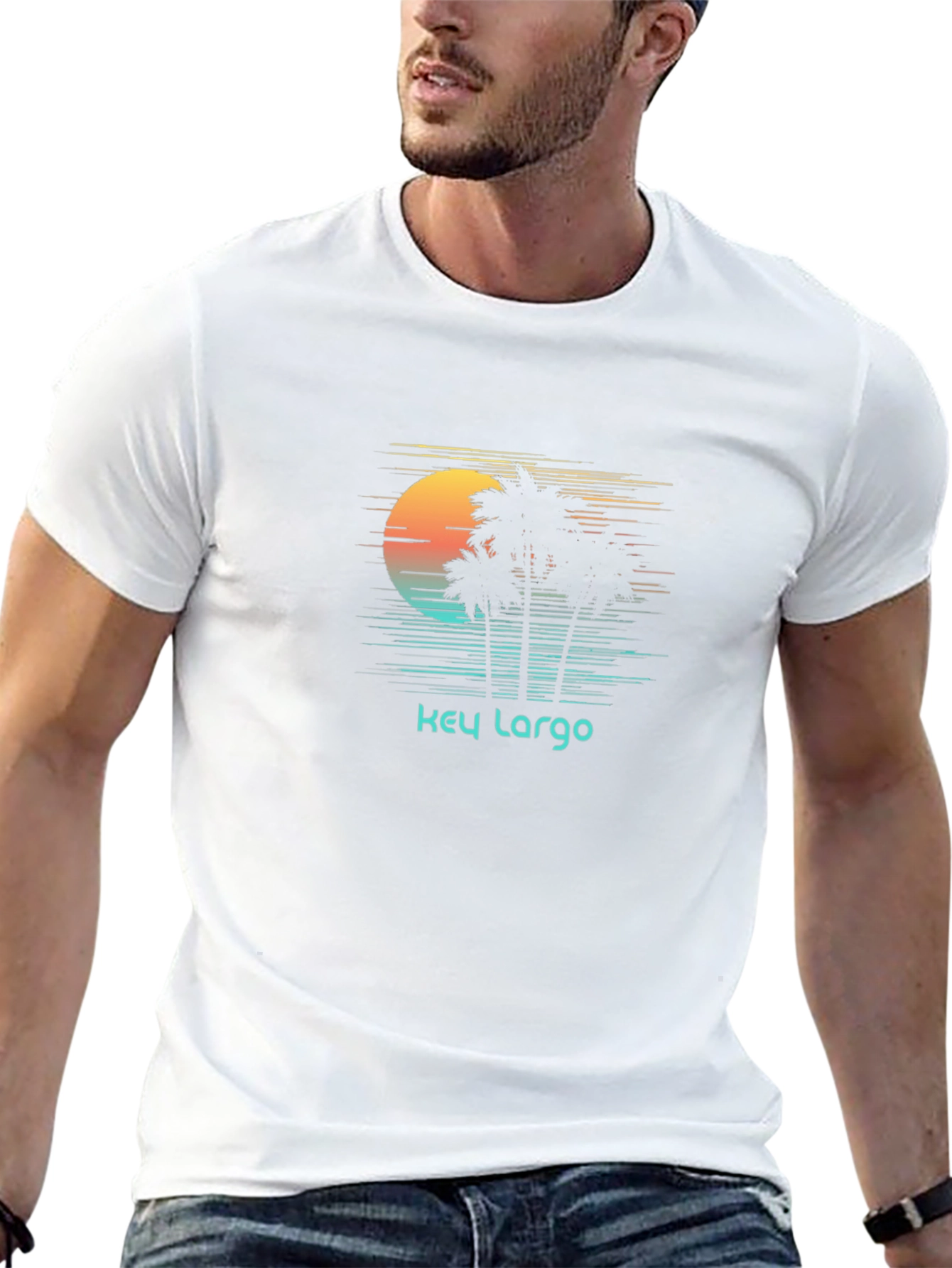 Key Largo Palm Tree Sunset Graphic T-Shirt