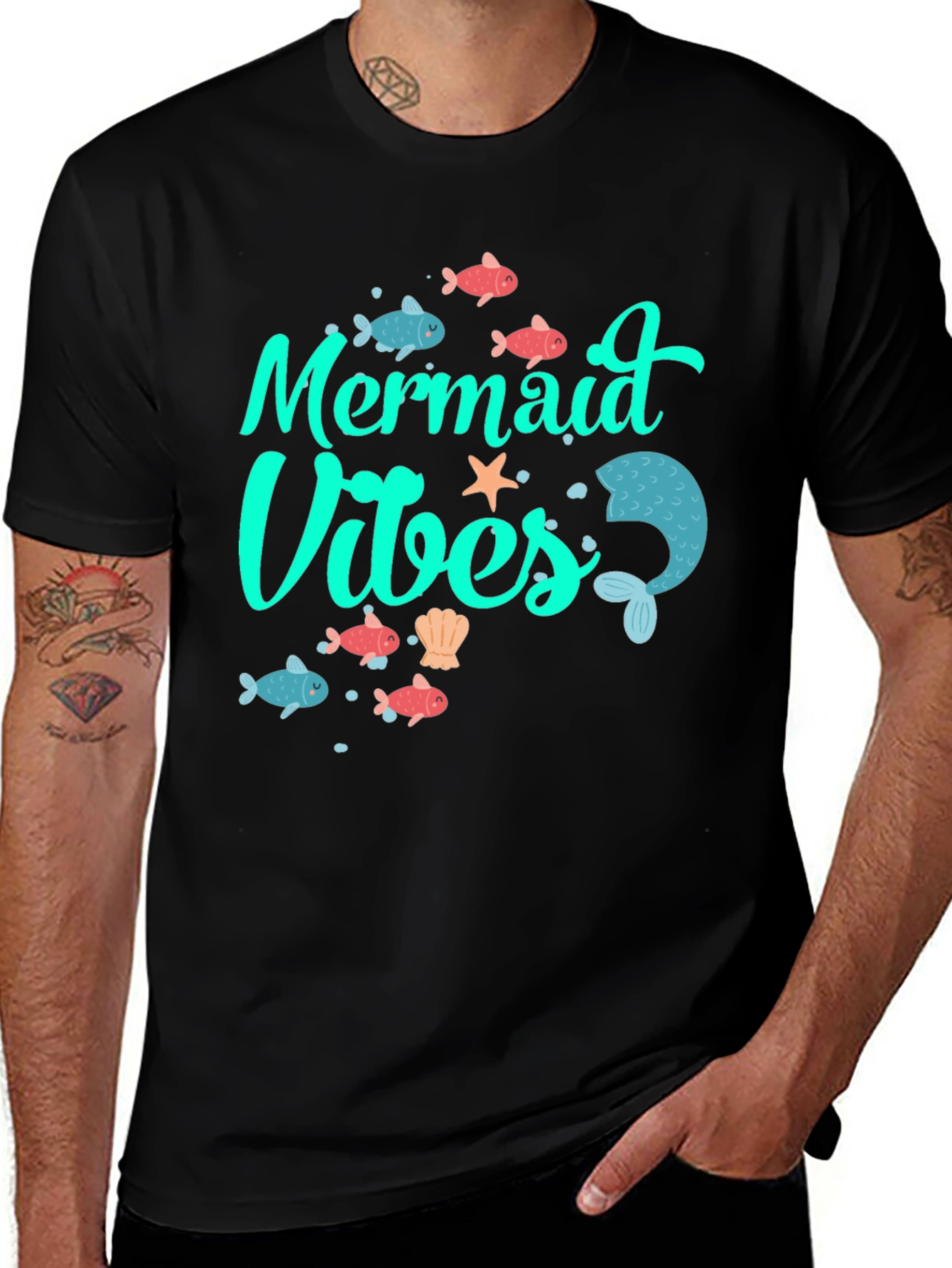 Mermaid Vibes Black Graphic Tee