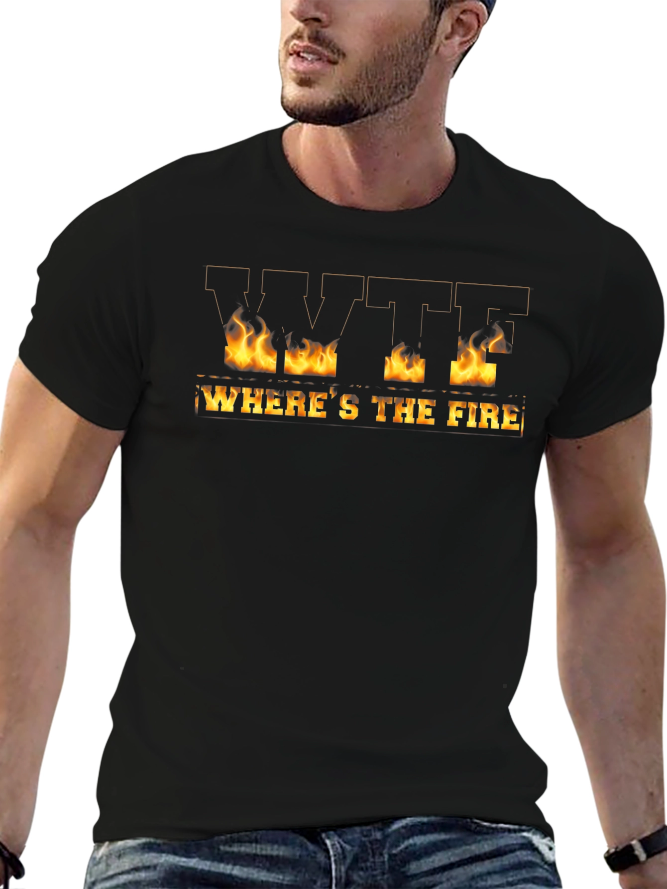 WTF Wheres the Fire Black Graphic T-Shirt