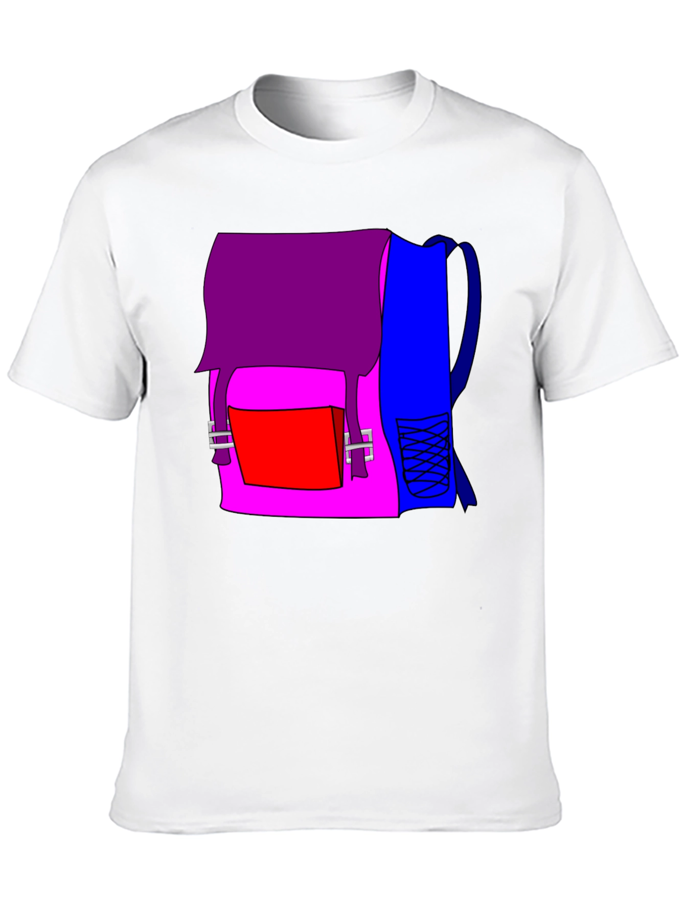 Cartoon Backpack Graphic Tee - Casual Black T-Shirt