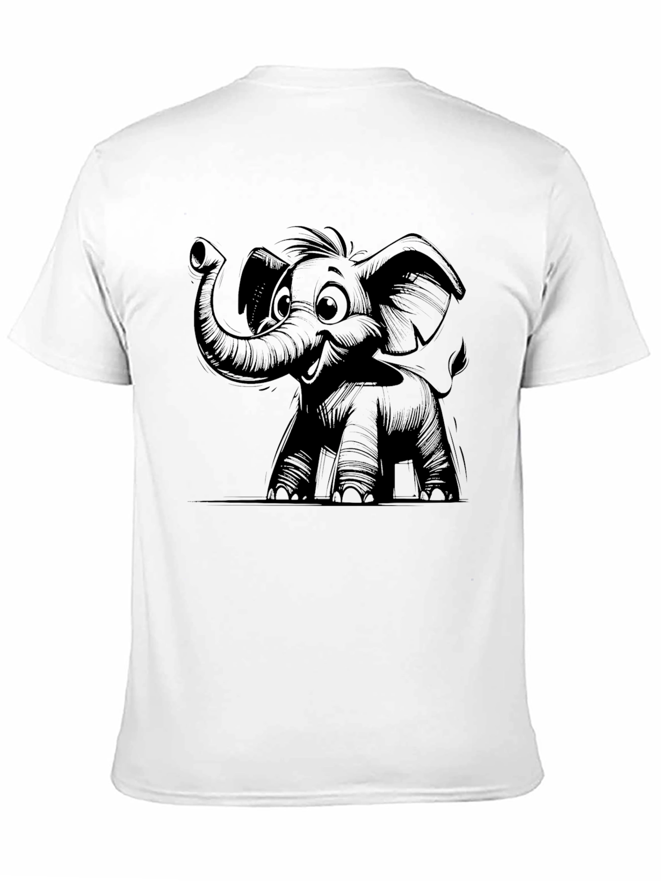Cartoon Elephant Graphic T-Shirt - Black