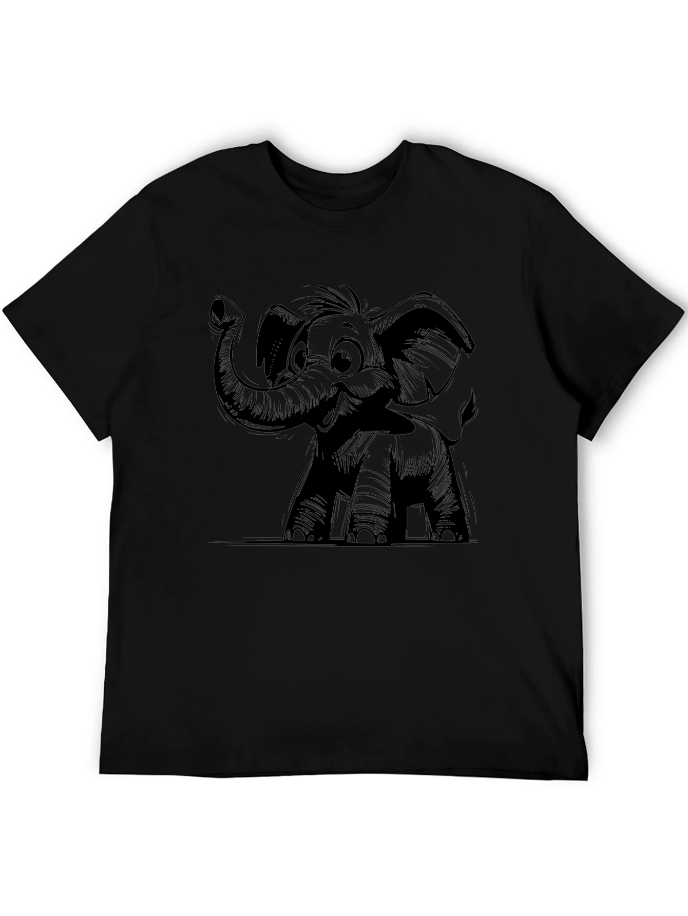 Cartoon Elephant Graphic T-Shirt - Black