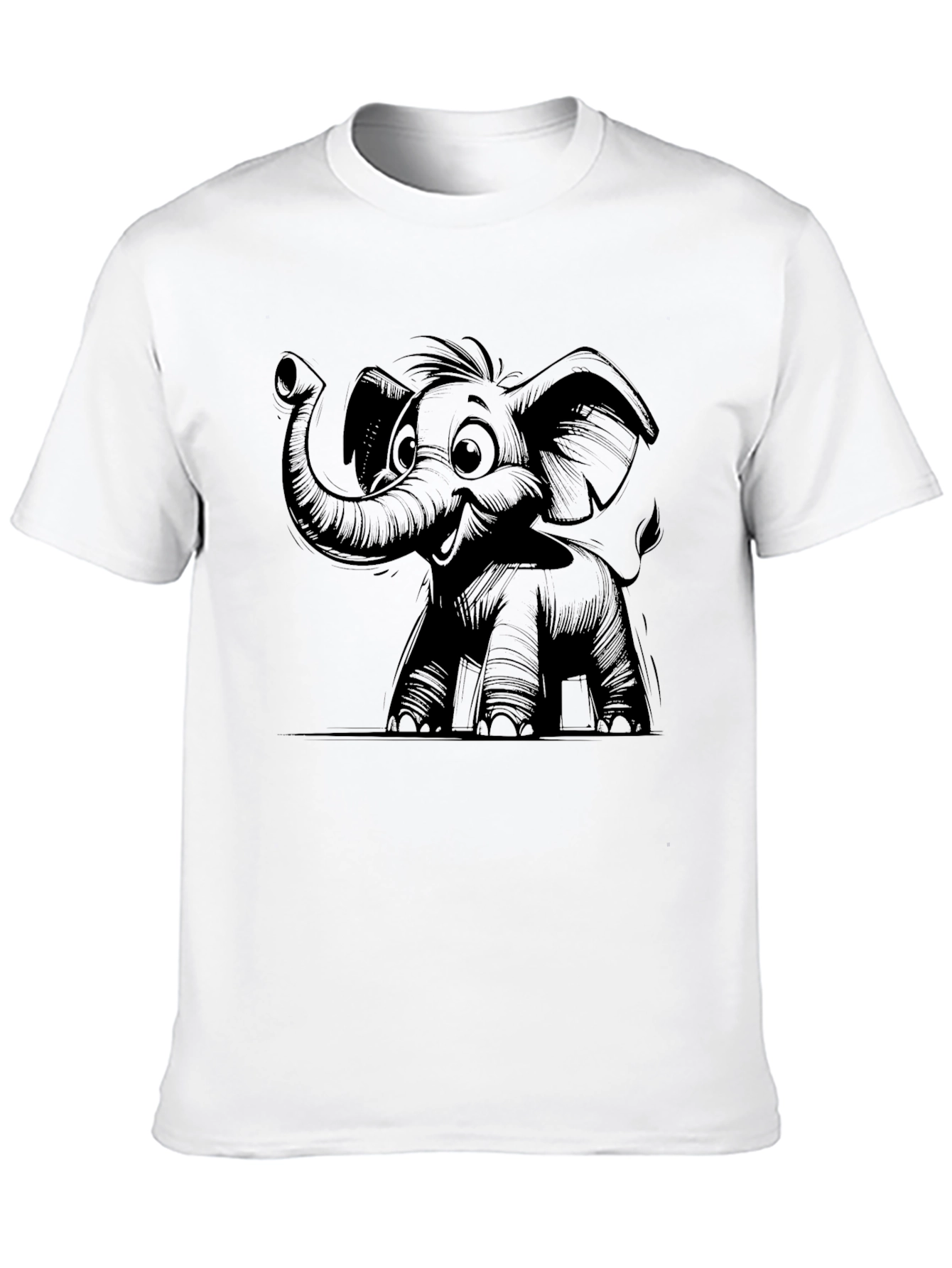 Cartoon Elephant Graphic T-Shirt - Black