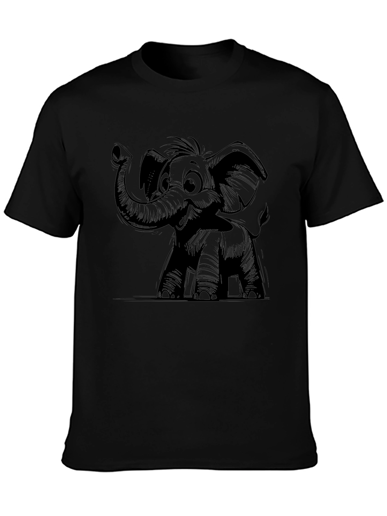 Cartoon Elephant Graphic T-Shirt - Black