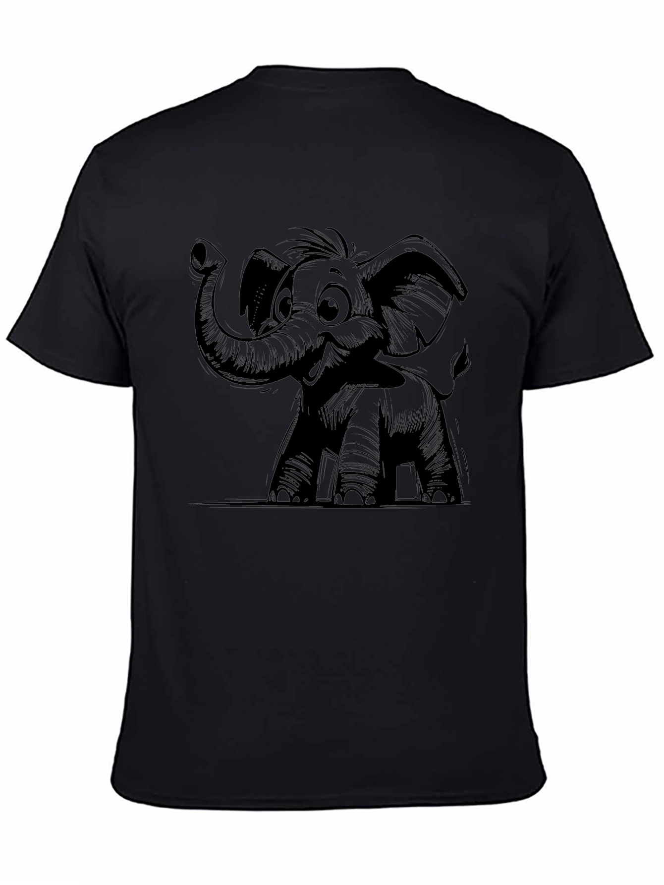 Cartoon Elephant Graphic T-Shirt - Black