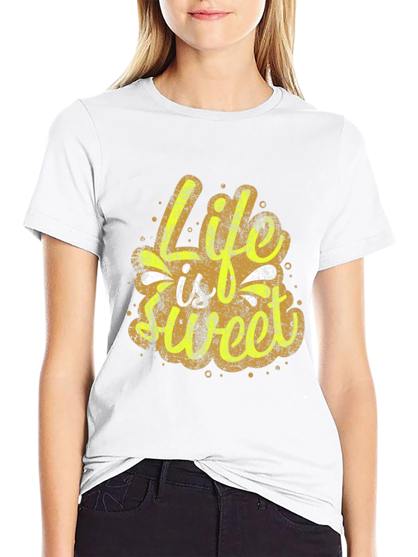 Life is Sweet Graphic Print Black T-Shirt