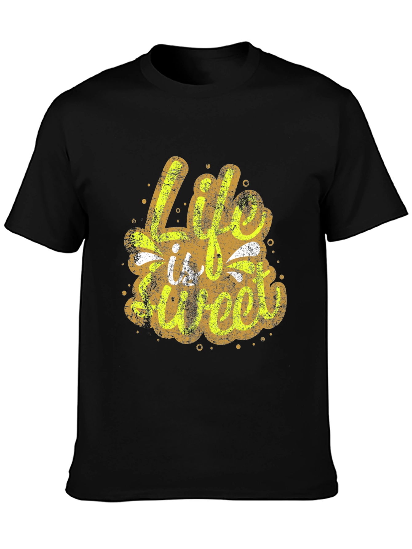 Life is Sweet Graphic Print Black T-Shirt