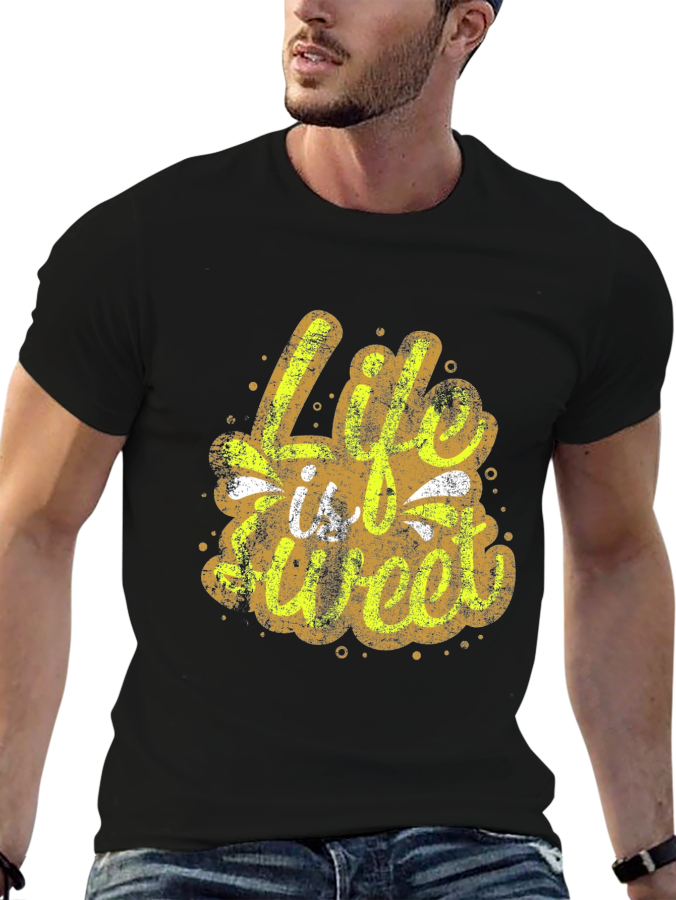 Life is Sweet Graphic Print Black T-Shirt