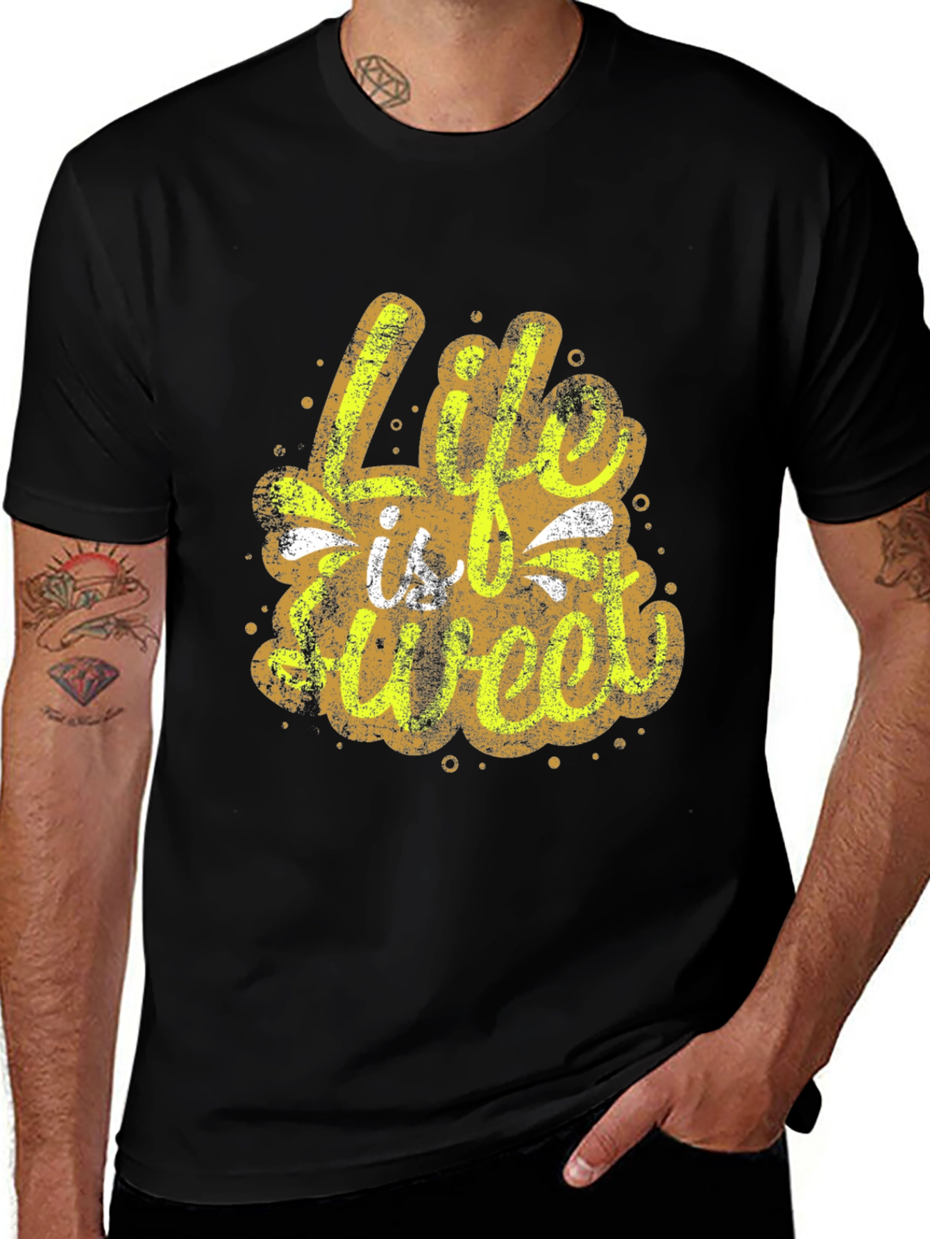 Life is Sweet Graphic Print Black T-Shirt
