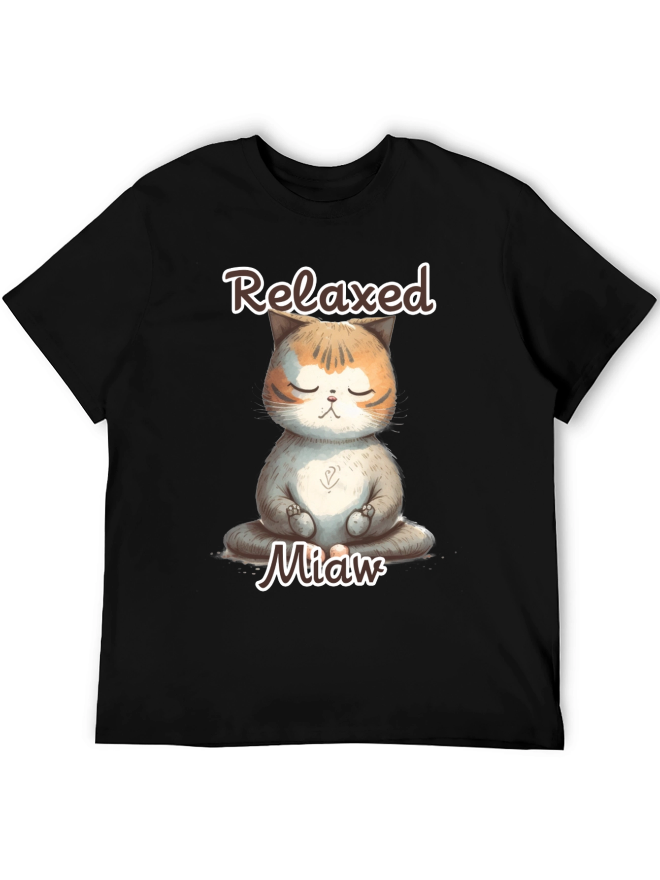 Relaxed Miaw Cat T-Shirt - Meditating Kitten Tee