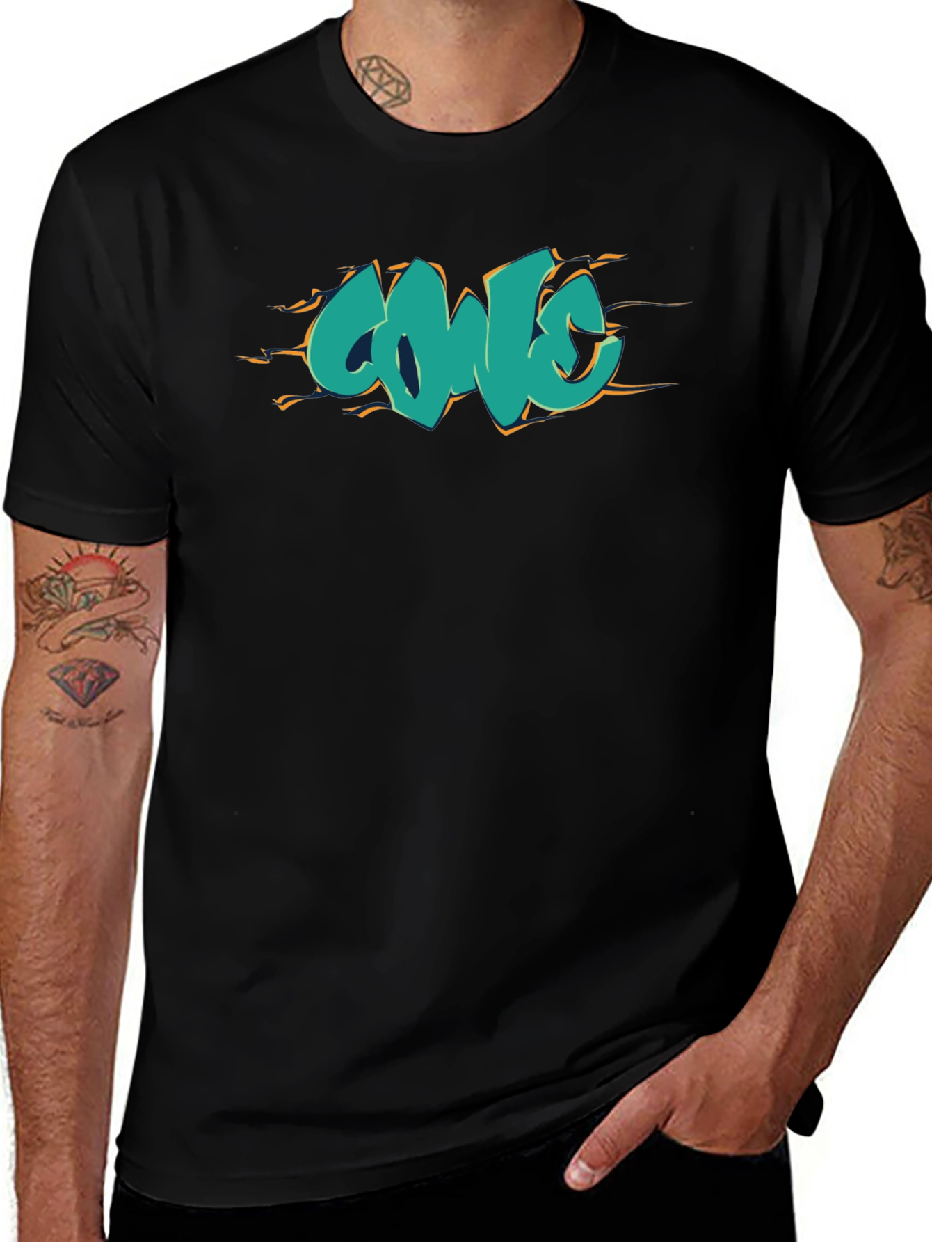 Cool Graffiti Style Graphic Tee - Black Cotton Shirt