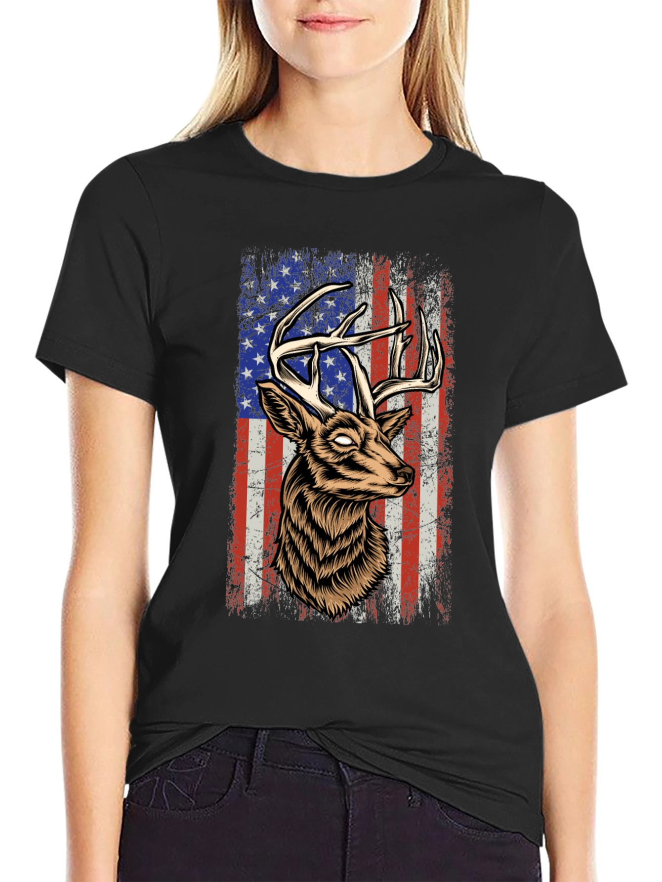 Deer USA Flag Graphic Tee - Patriotic Style